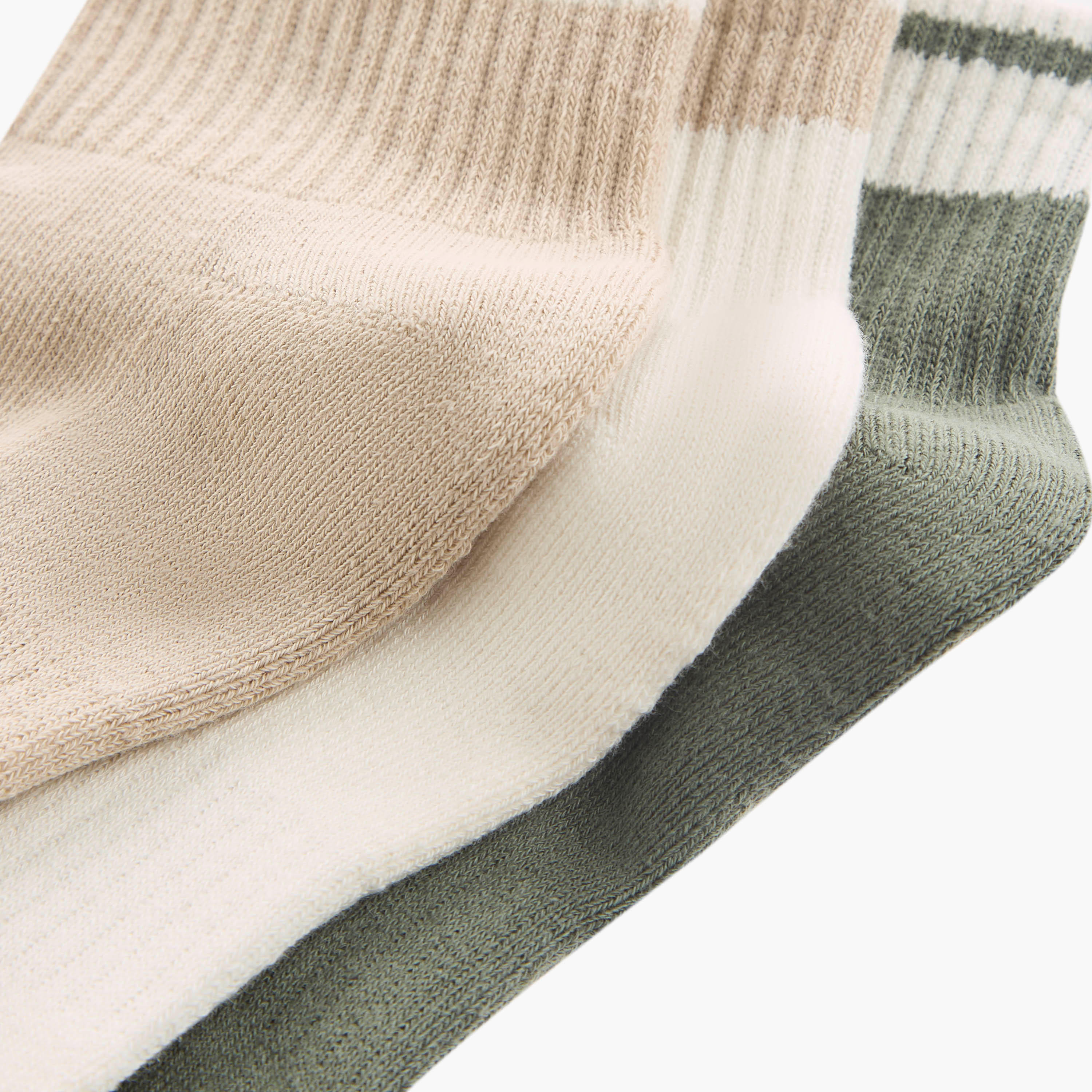 Set of 3 - Ribbed Quarter Crew Length Socks with Antibacterial Protection-women-socksandstockings-image-4