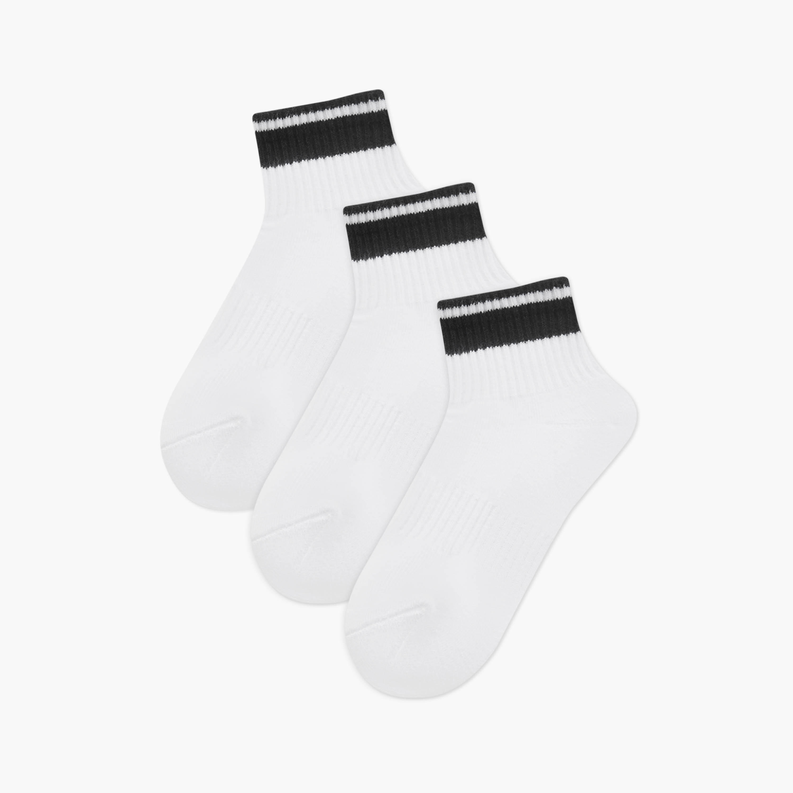 Set of 3 - Ribbed Quarter Crew Length Socks with Antibacterial Protection-women-socksandstockings-image-1