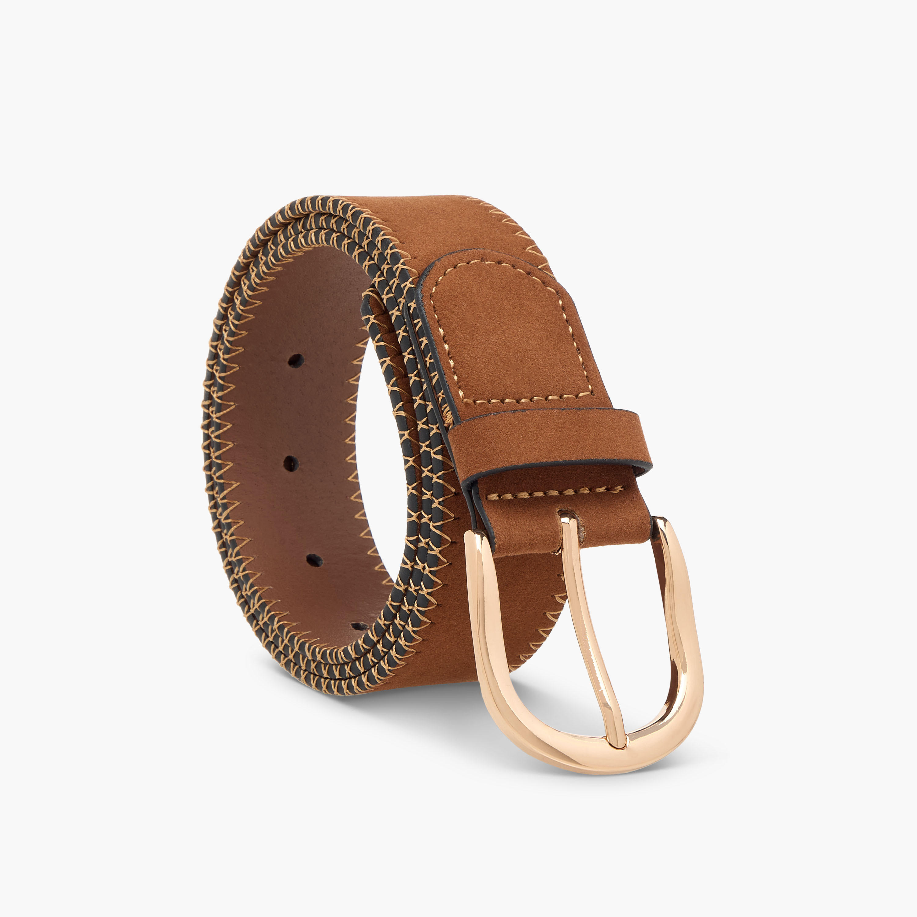 حزام من جلد الغزال بتفاصيل غرز وإبزيم إغلاق بدبوس-women-clothingaccessories-belts-image-1
