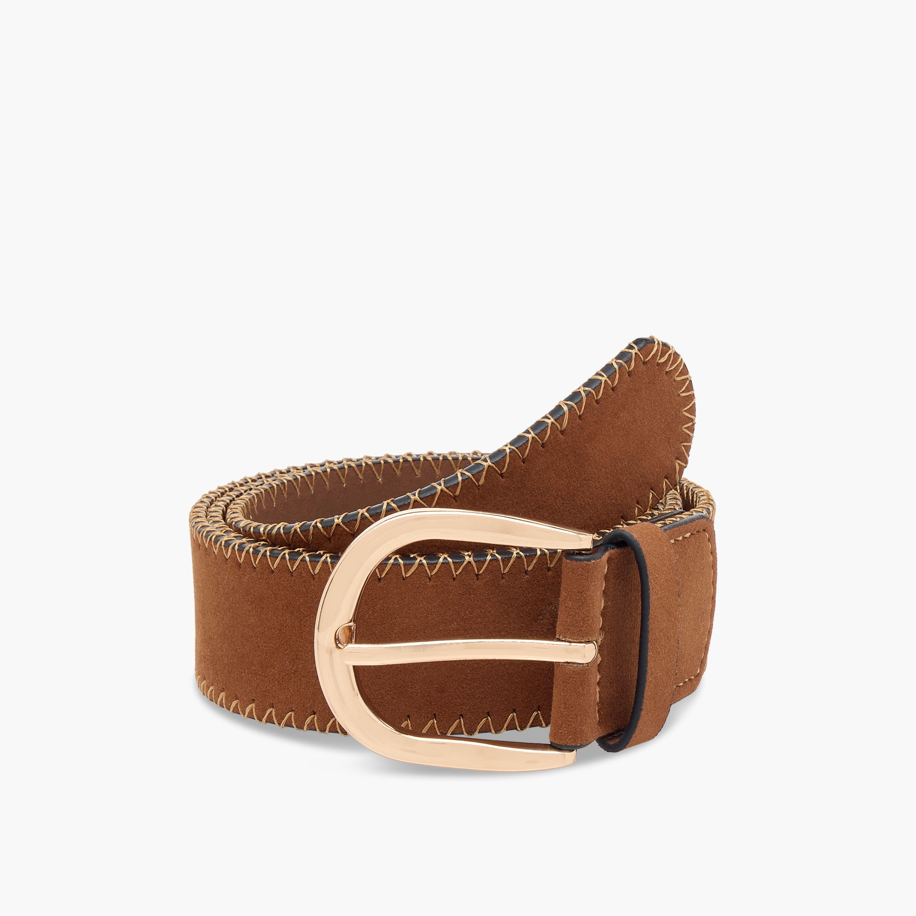 حزام من جلد الغزال بتفاصيل غرز وإبزيم إغلاق بدبوس-women-clothingaccessories-belts-image-3