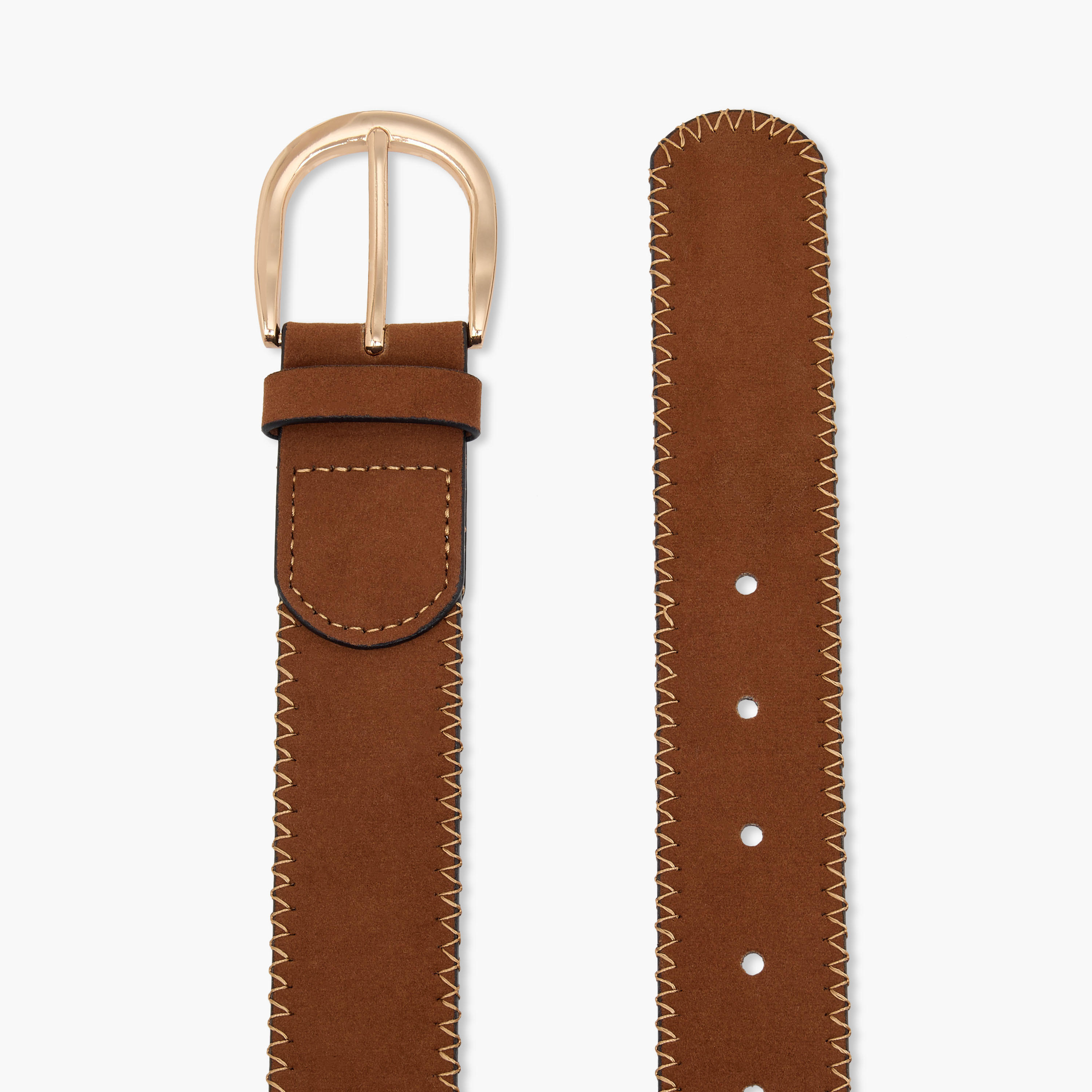 حزام من جلد الغزال بتفاصيل غرز وإبزيم إغلاق بدبوس-women-clothingaccessories-belts-image-4