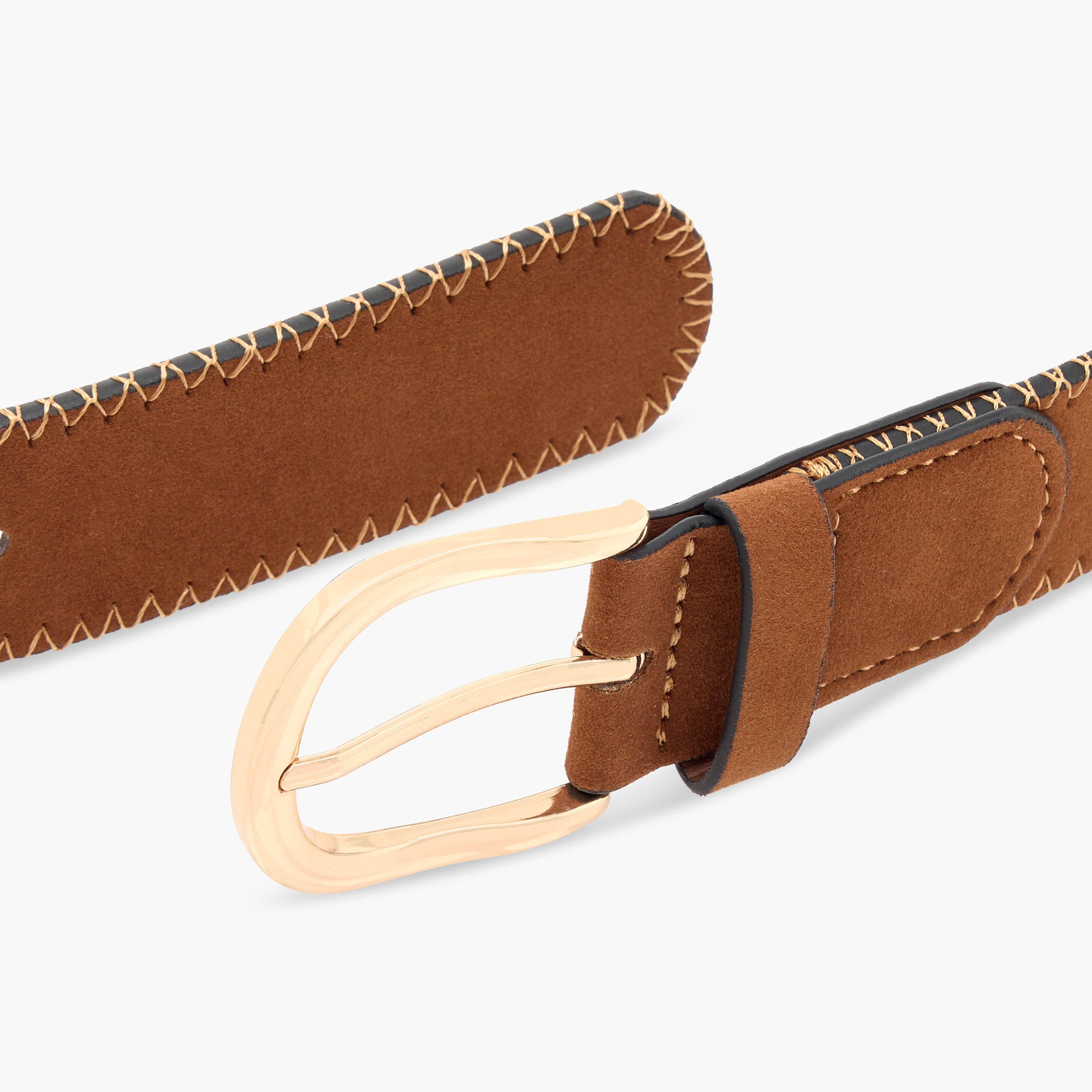 حزام من جلد الغزال بتفاصيل غرز وإبزيم إغلاق بدبوس-women-clothingaccessories-belts-image-6
