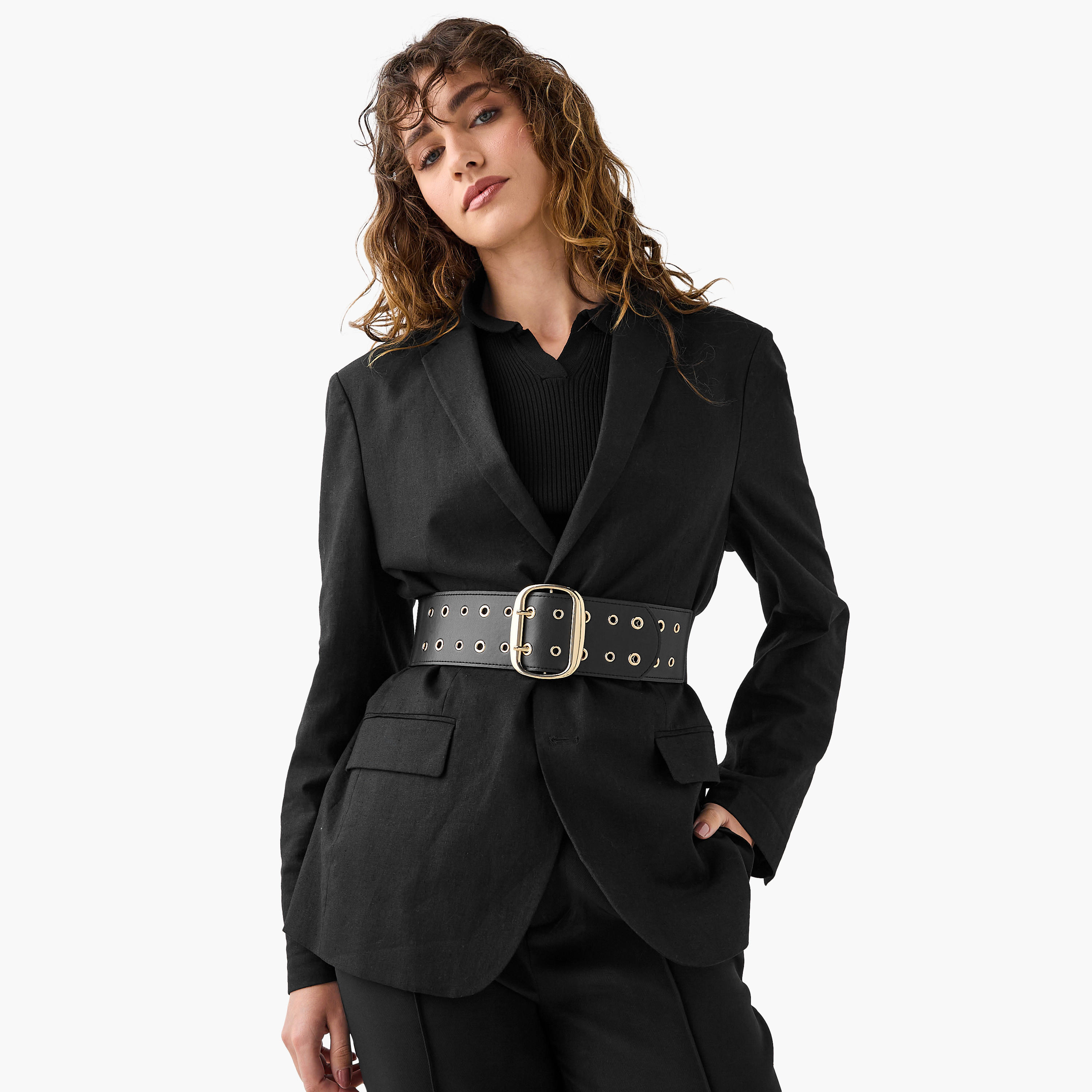 حزام مزين بمسامير على شكل قلب مع إبزيم بدبوس-women-clothingaccessories-belts-image-2