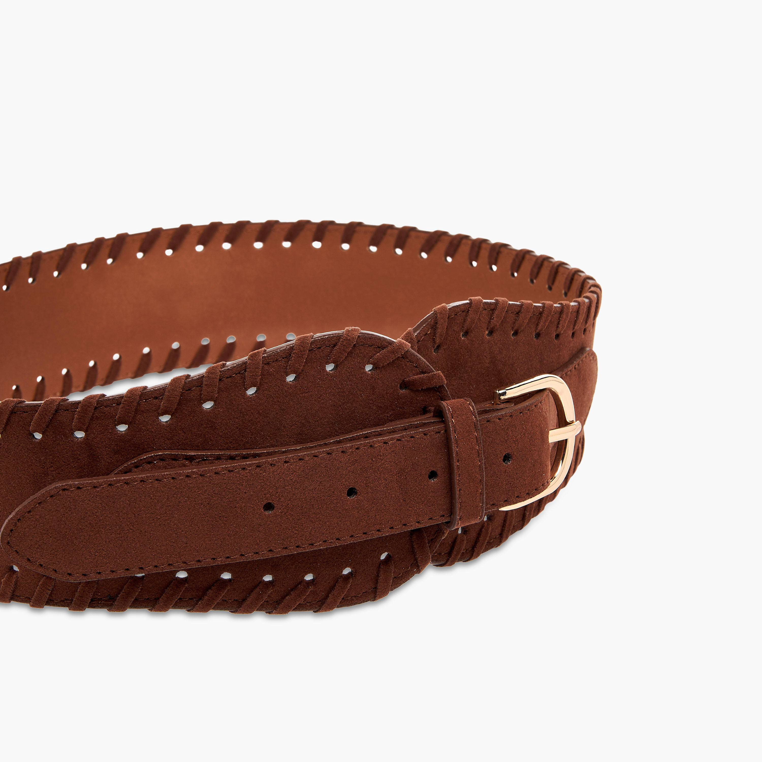 حزام جلد سويدي بتفاصيل مغرّزة ومشبك إغلاق بدبوس-women-clothingaccessories-belts-image-3