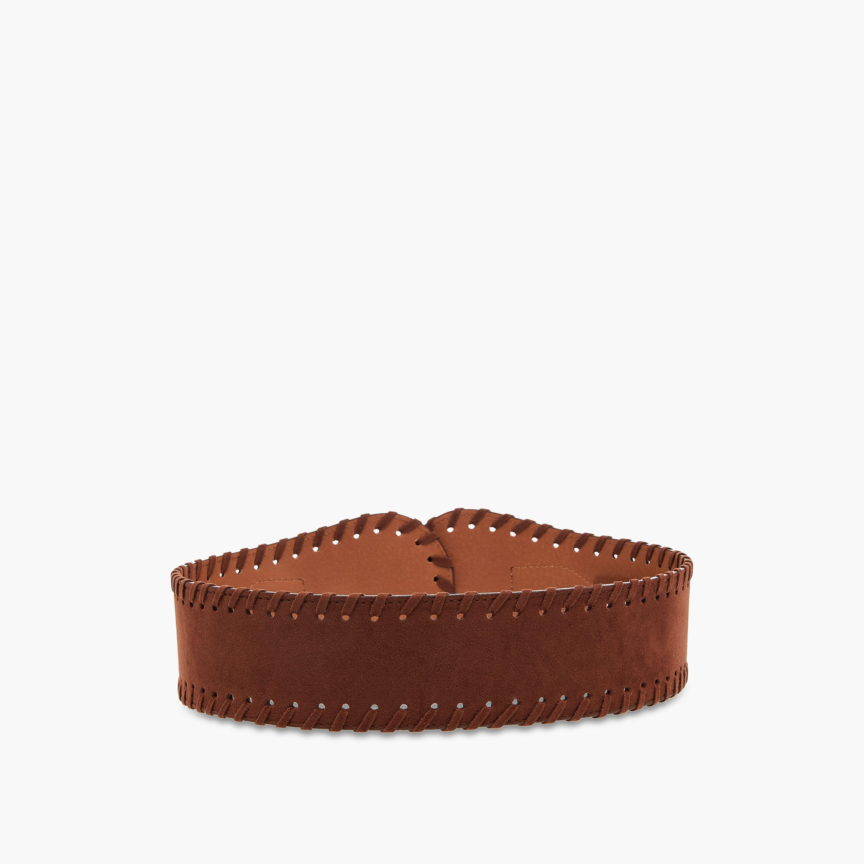 حزام جلد سويدي بتفاصيل مغرّزة ومشبك إغلاق بدبوس-women-clothingaccessories-belts-image-4