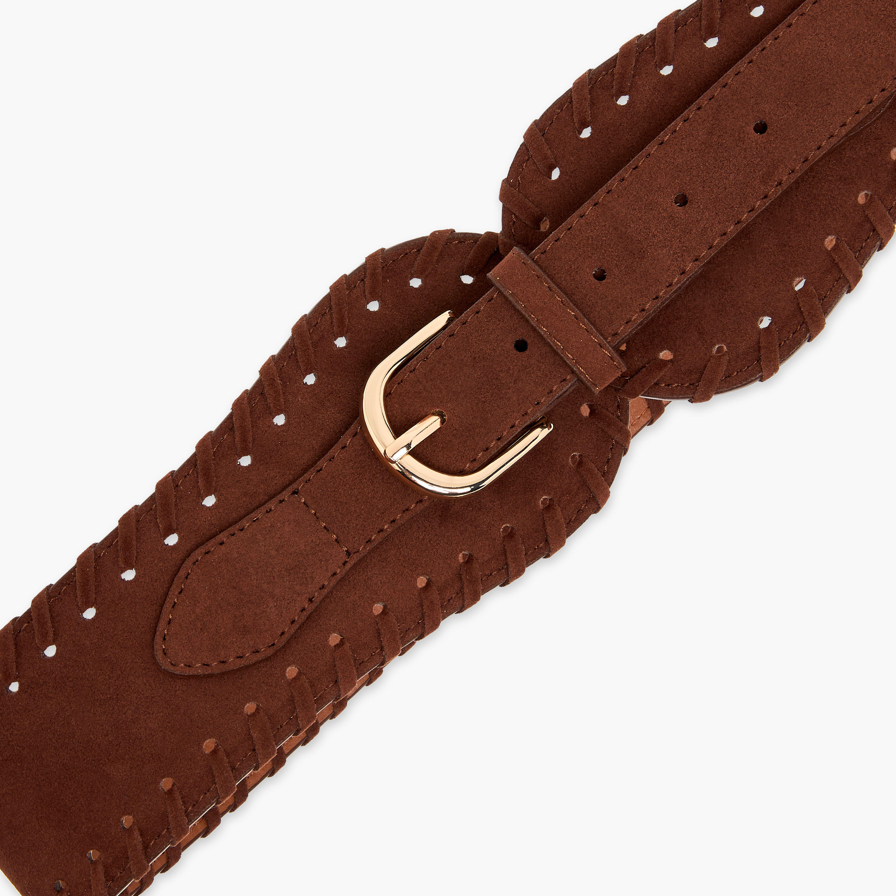 حزام جلد سويدي بتفاصيل مغرّزة ومشبك إغلاق بدبوس-women-clothingaccessories-belts-image-5