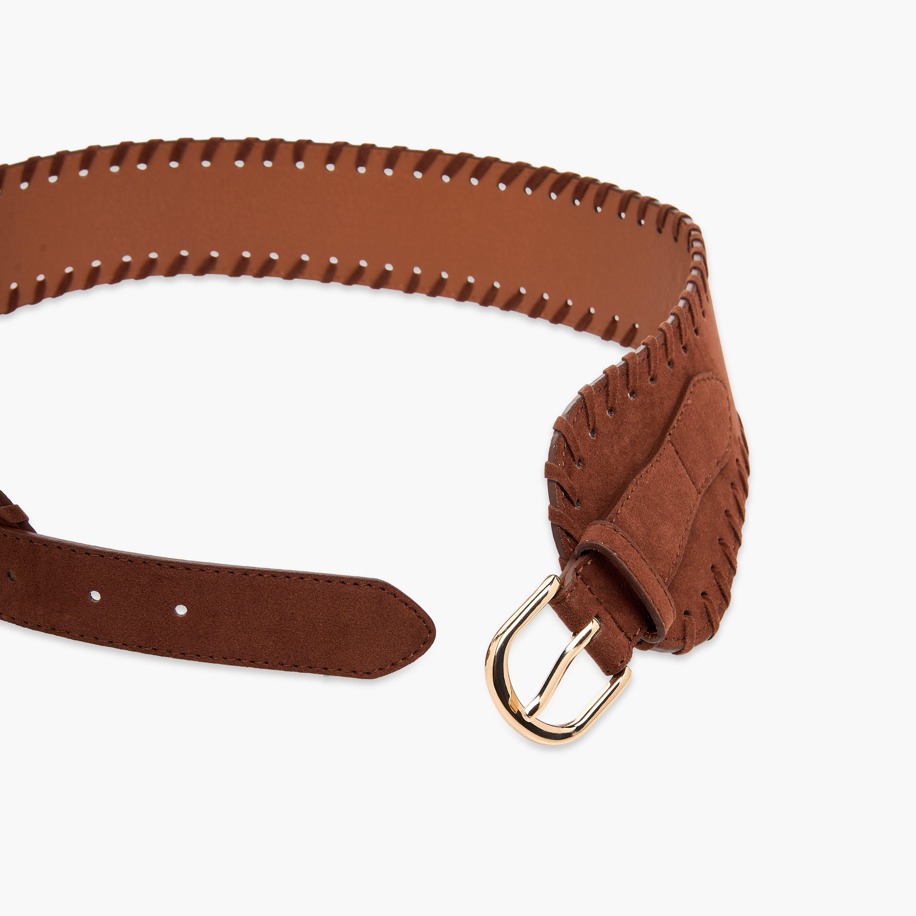 حزام جلد سويدي بتفاصيل مغرّزة ومشبك إغلاق بدبوس-women-clothingaccessories-belts-image-6