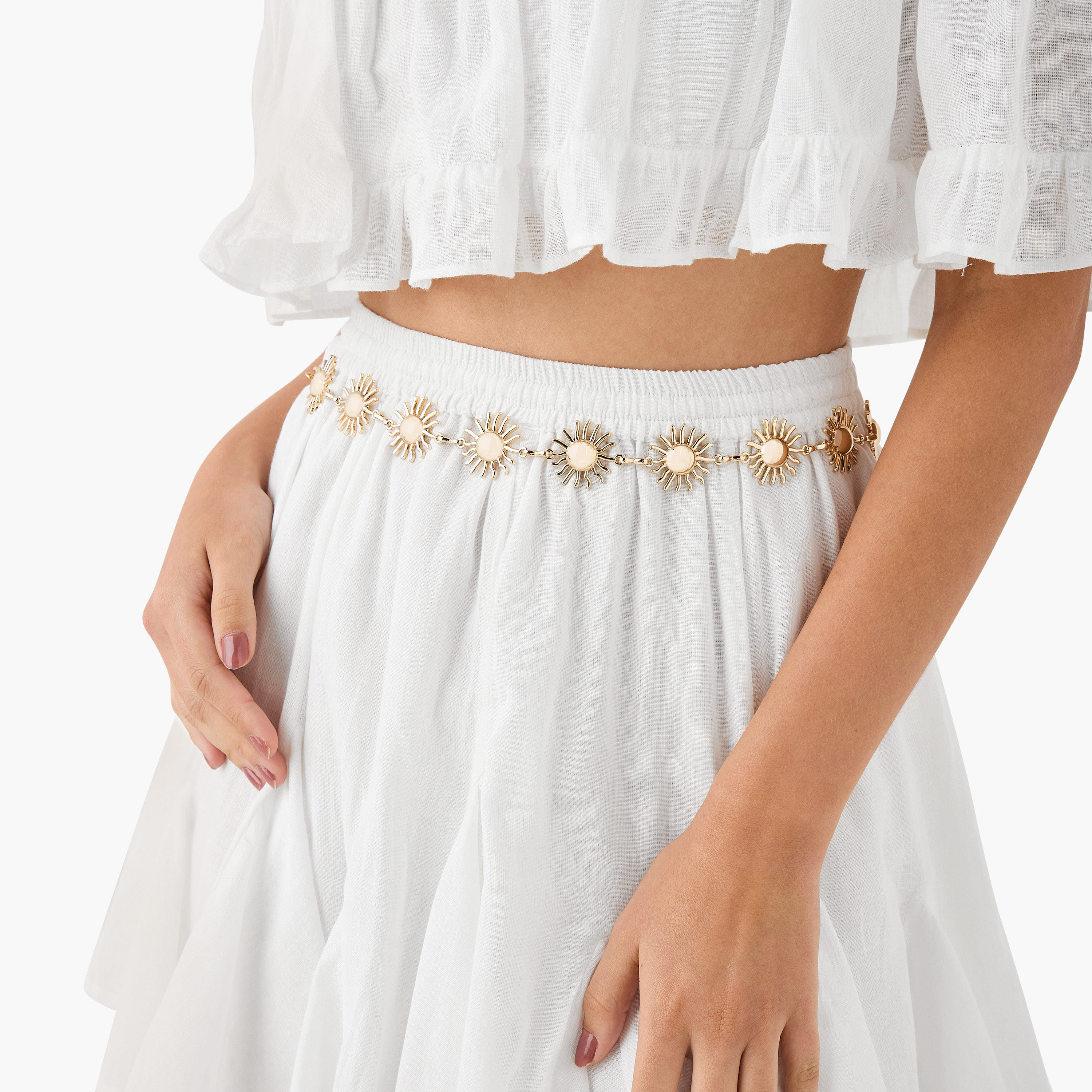 Sun Charm Embellished Belt with Lobster Clasp Closure-women-clothingaccessories-belts-image-2