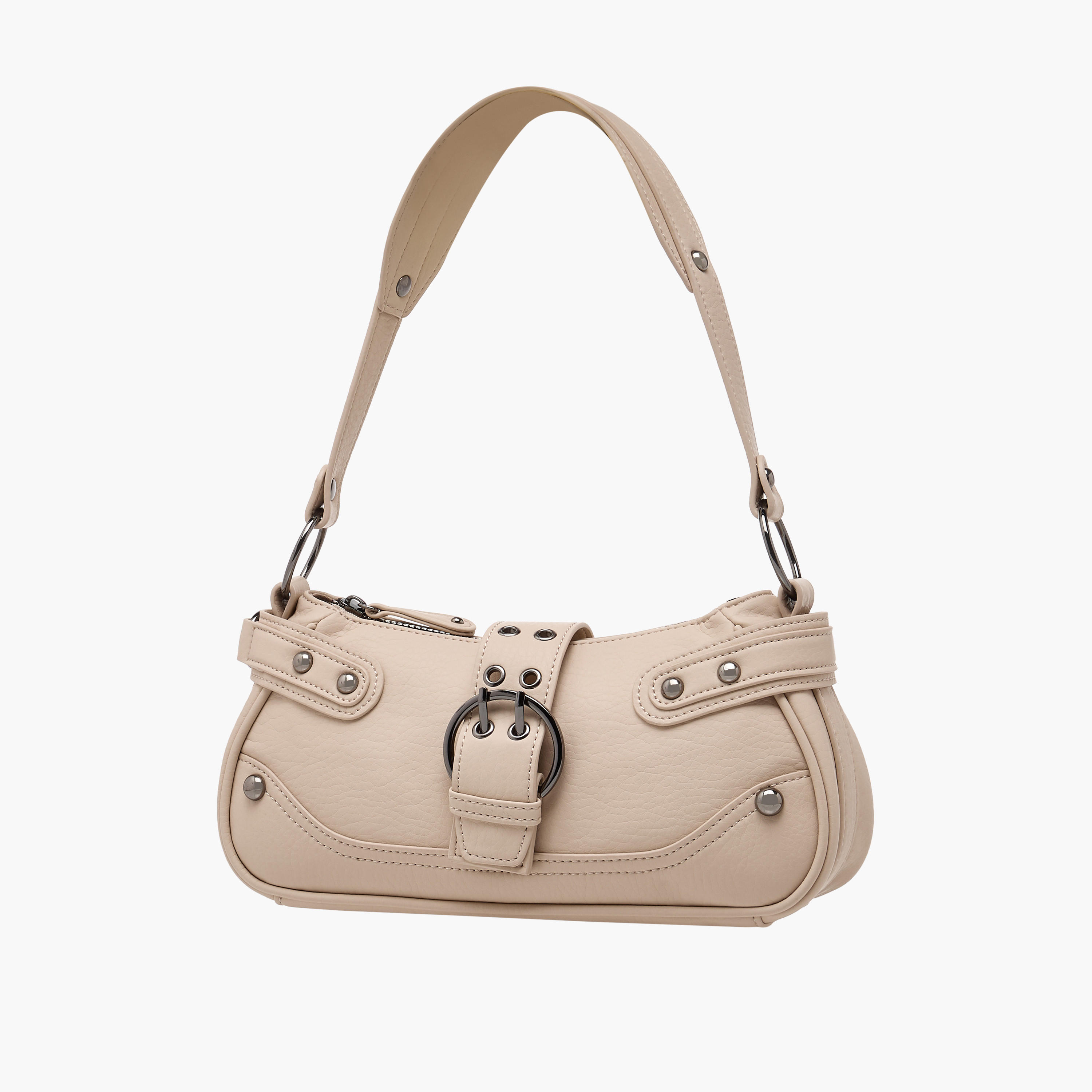 Rivet Detail Shoulder Bag with Zipper Closure and Adjustable Strap-women-bagsandwallets-handbags-image-3