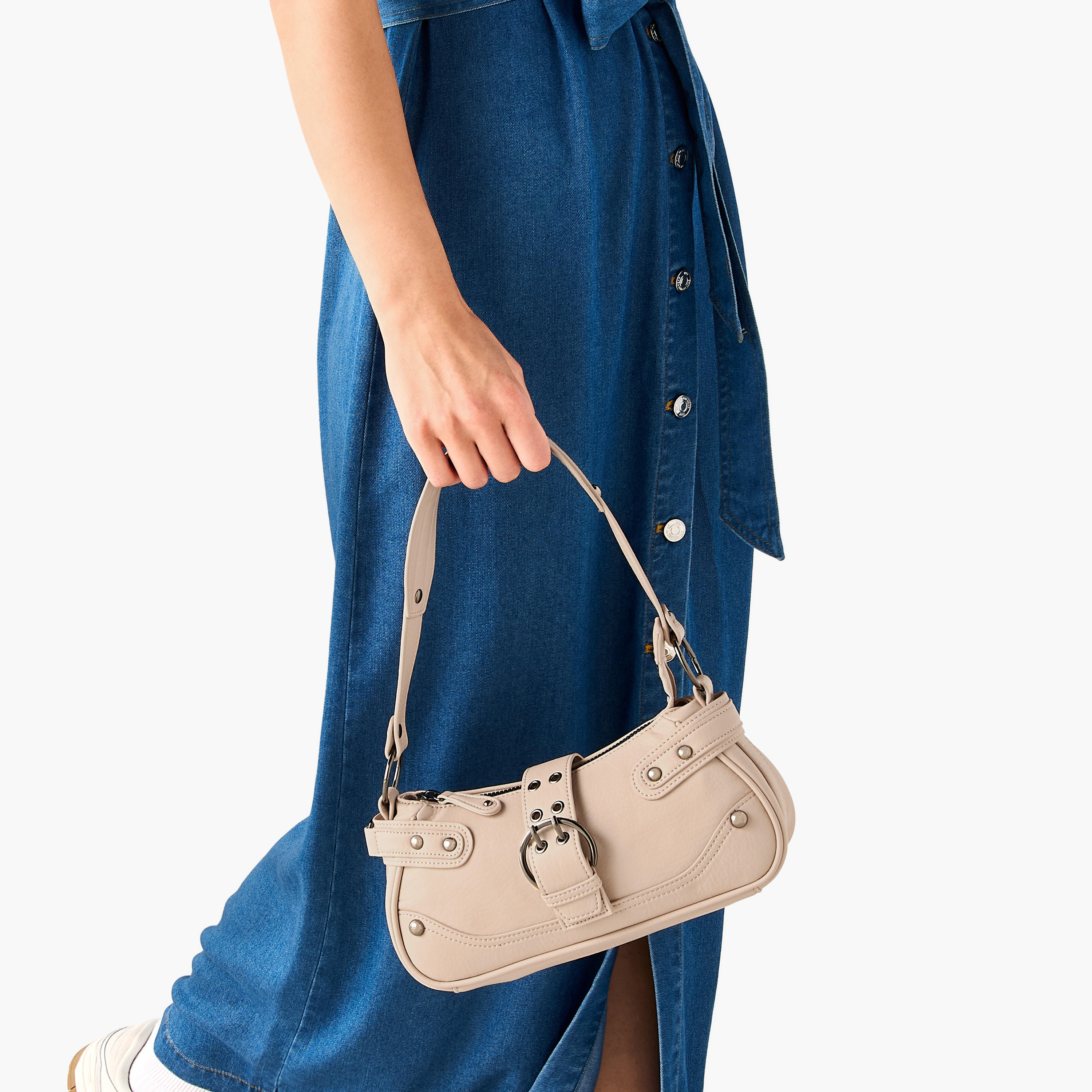 Rivet Detail Shoulder Bag with Zipper Closure and Adjustable Strap-women-bagsandwallets-handbags-image-8
