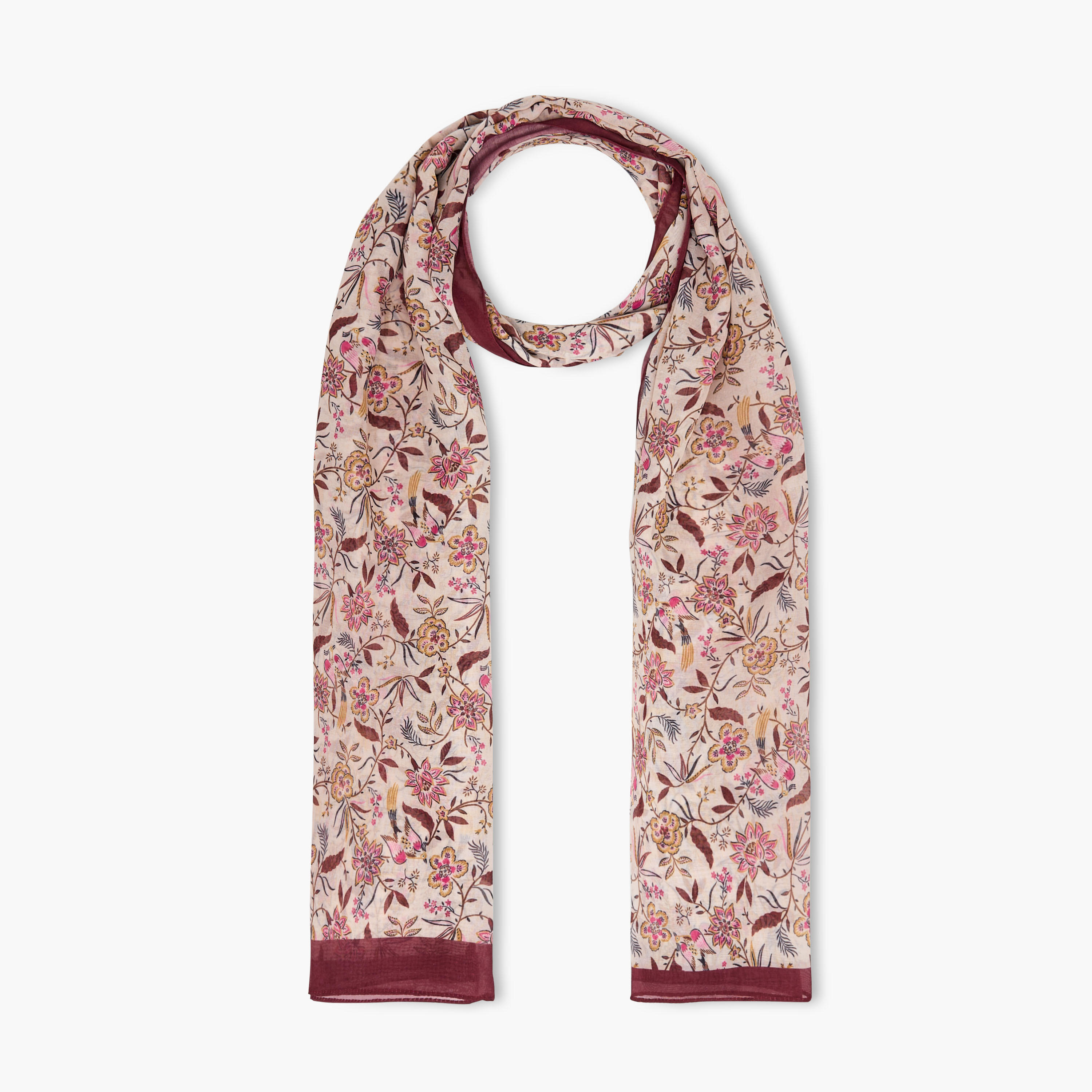 وشاح بطبعات أزهار وحافة متباينة-women-winterwear-scarves-image-5