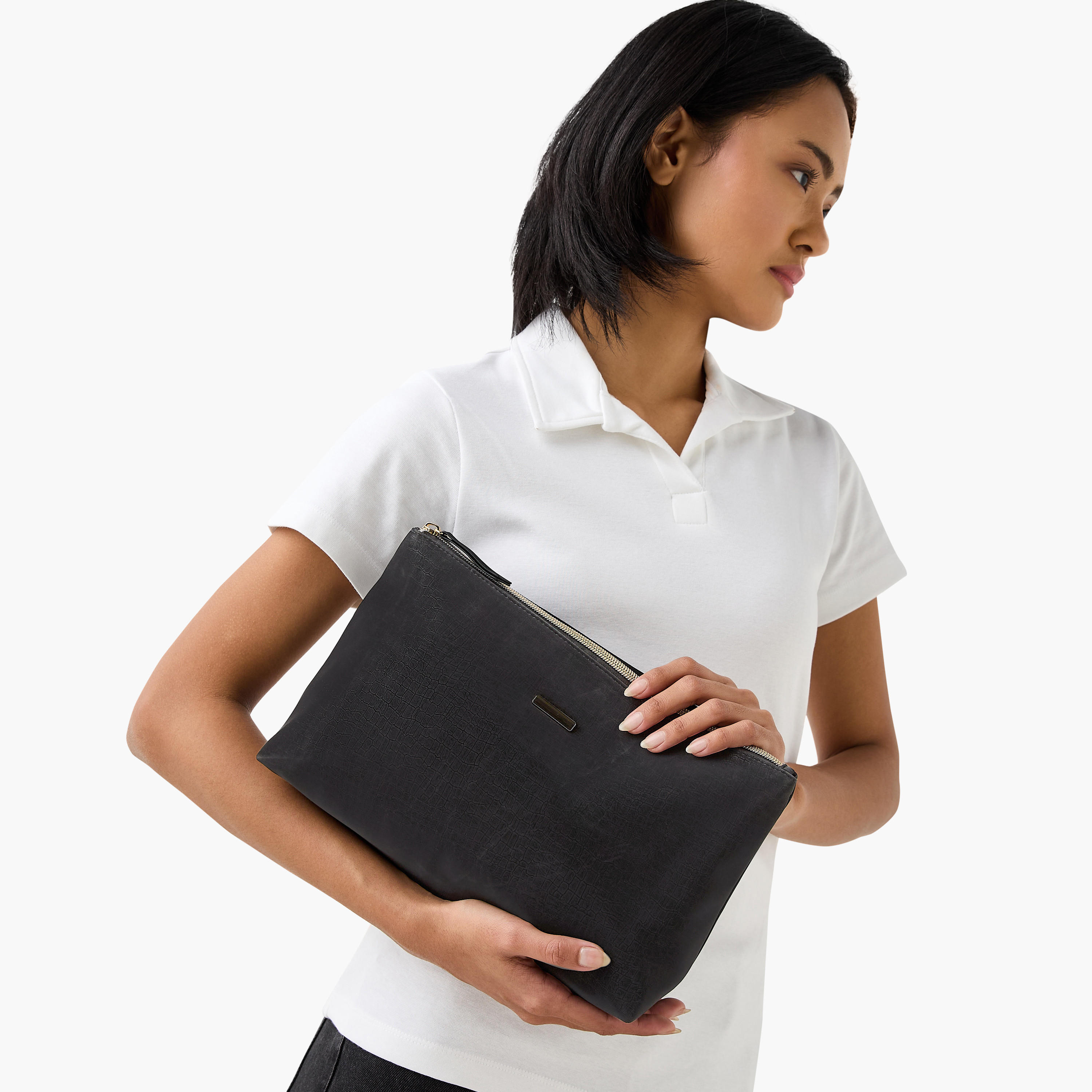 Textured Pouch with Zip Closure-women-bagsandwallets-handbags-image-2