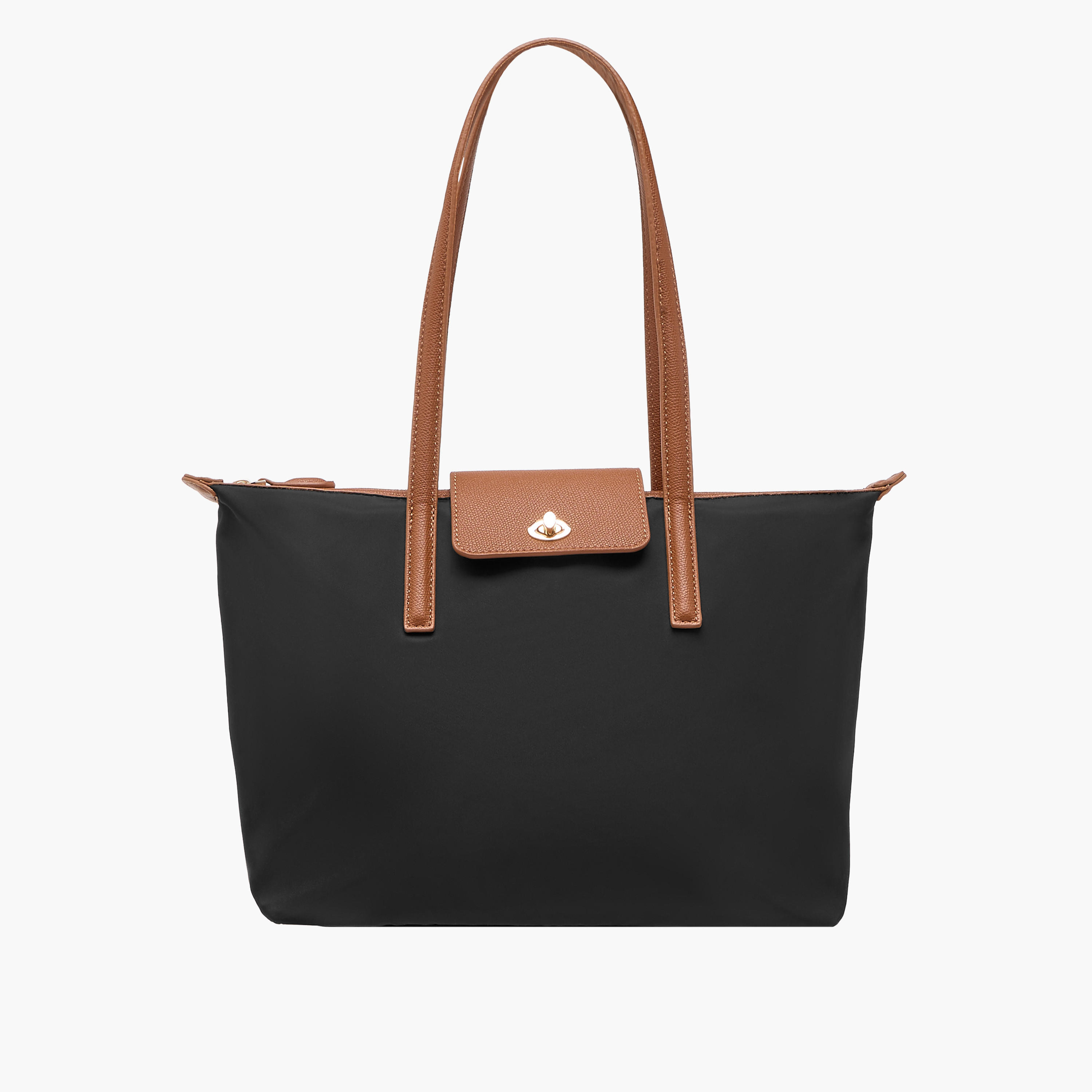 Flap Detail Tote Bag with Double Handle and Twist Lock Closure-women-bagsandwallets-handbags-image-1