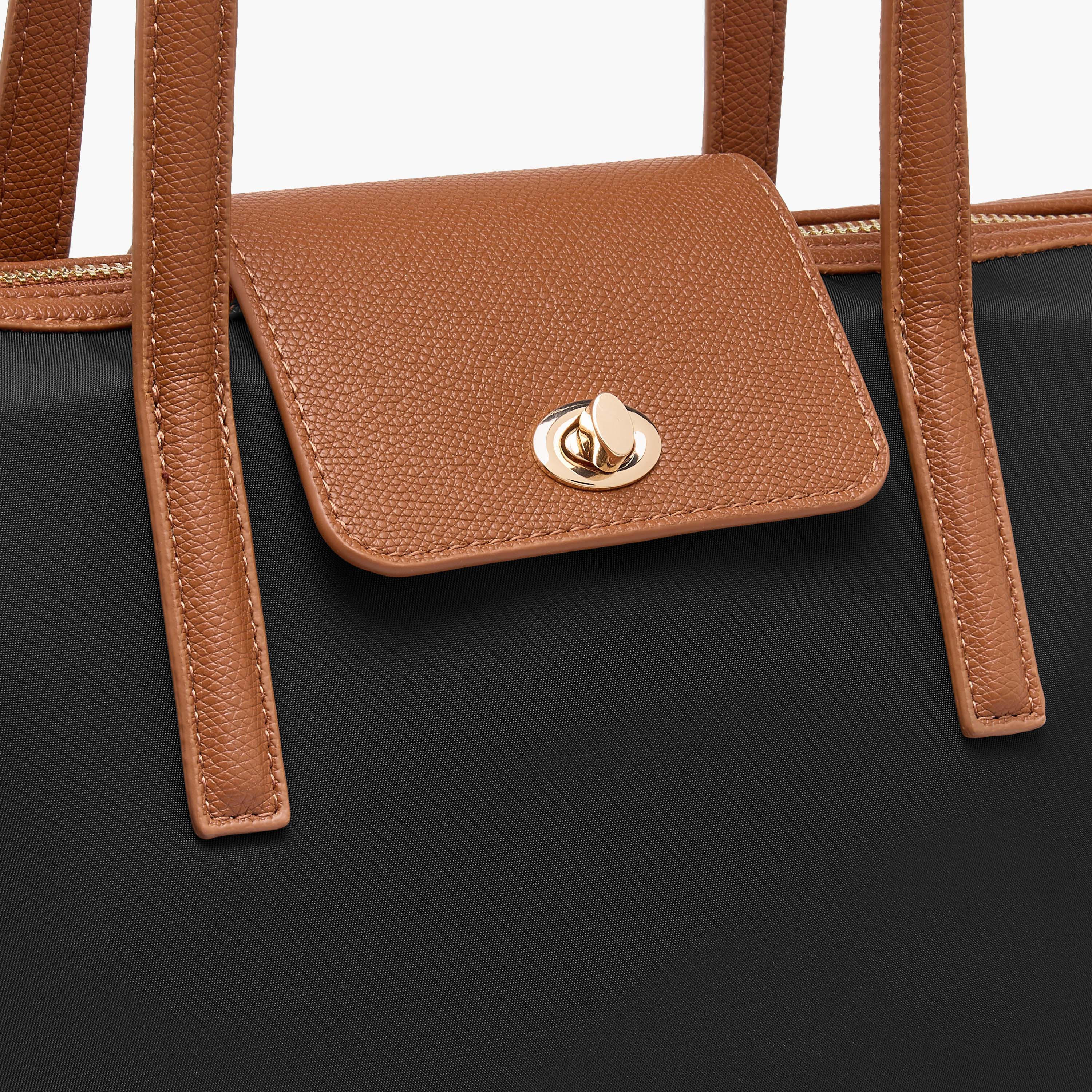 Flap Detail Tote Bag with Double Handle and Twist Lock Closure-women-bagsandwallets-handbags-image-5
