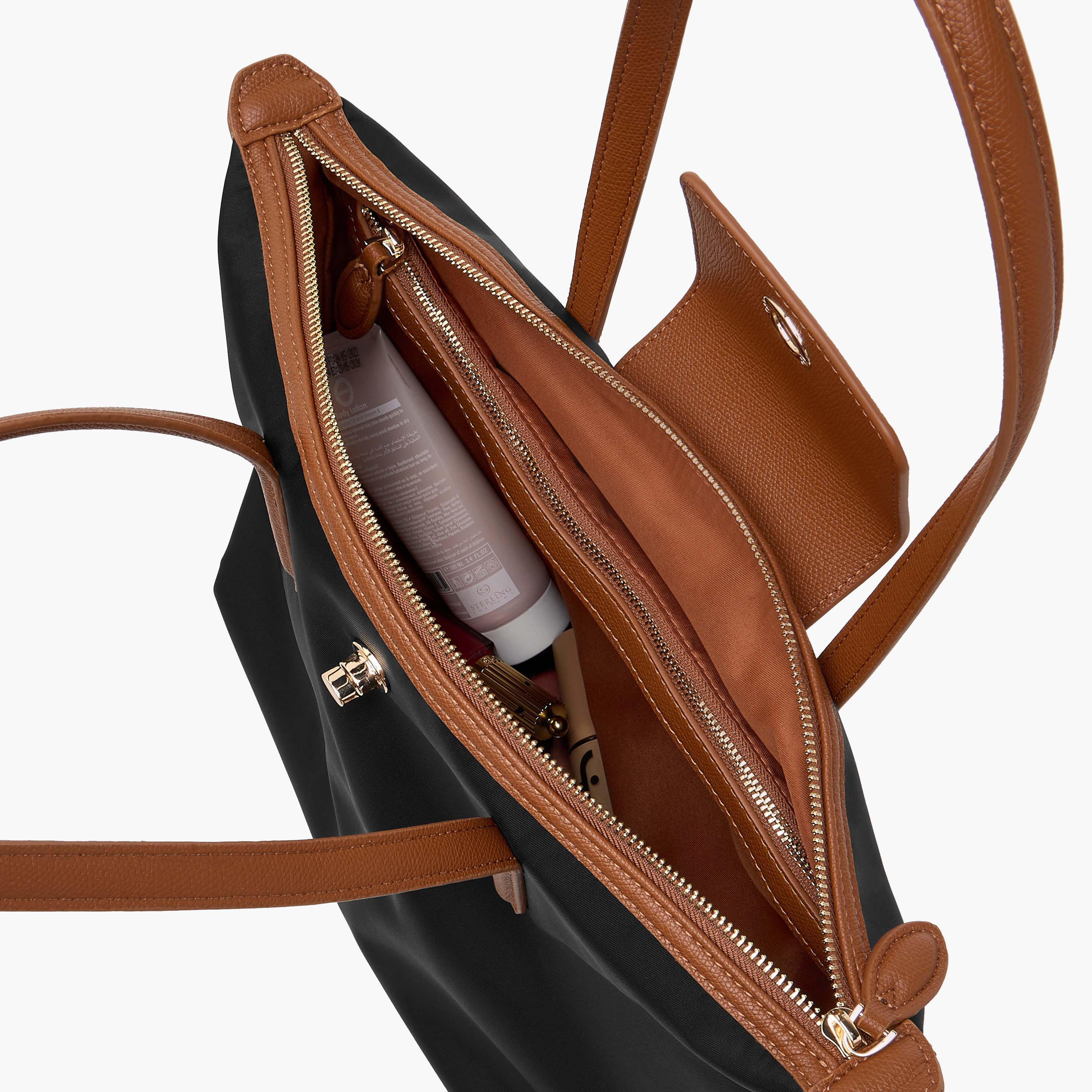 Flap Detail Tote Bag with Double Handle and Twist Lock Closure-women-bagsandwallets-handbags-image-9