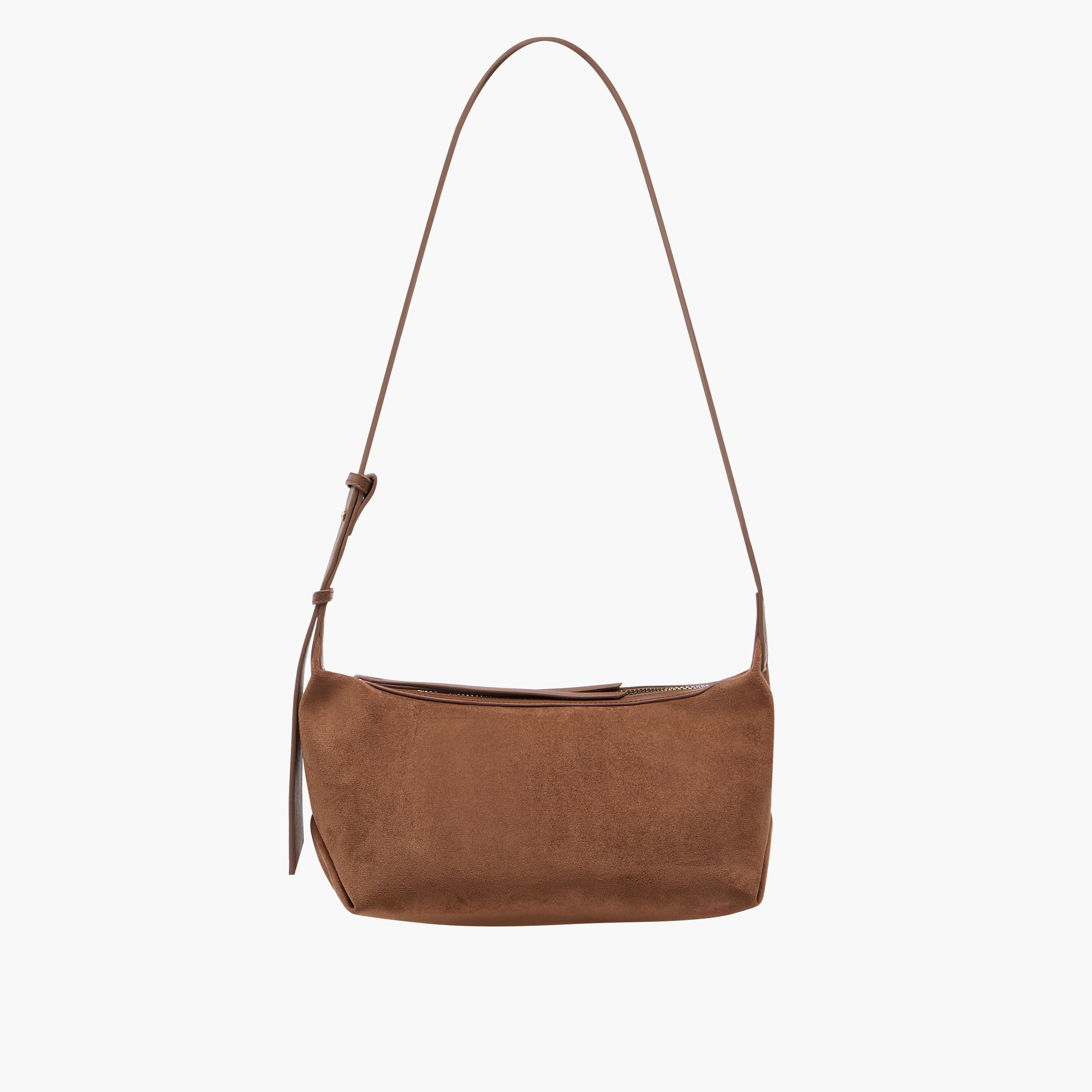 Textured Suede Shoulder Bag with Strap Handle and Zip Closure-women-bagsandwallets-handbags-image-1