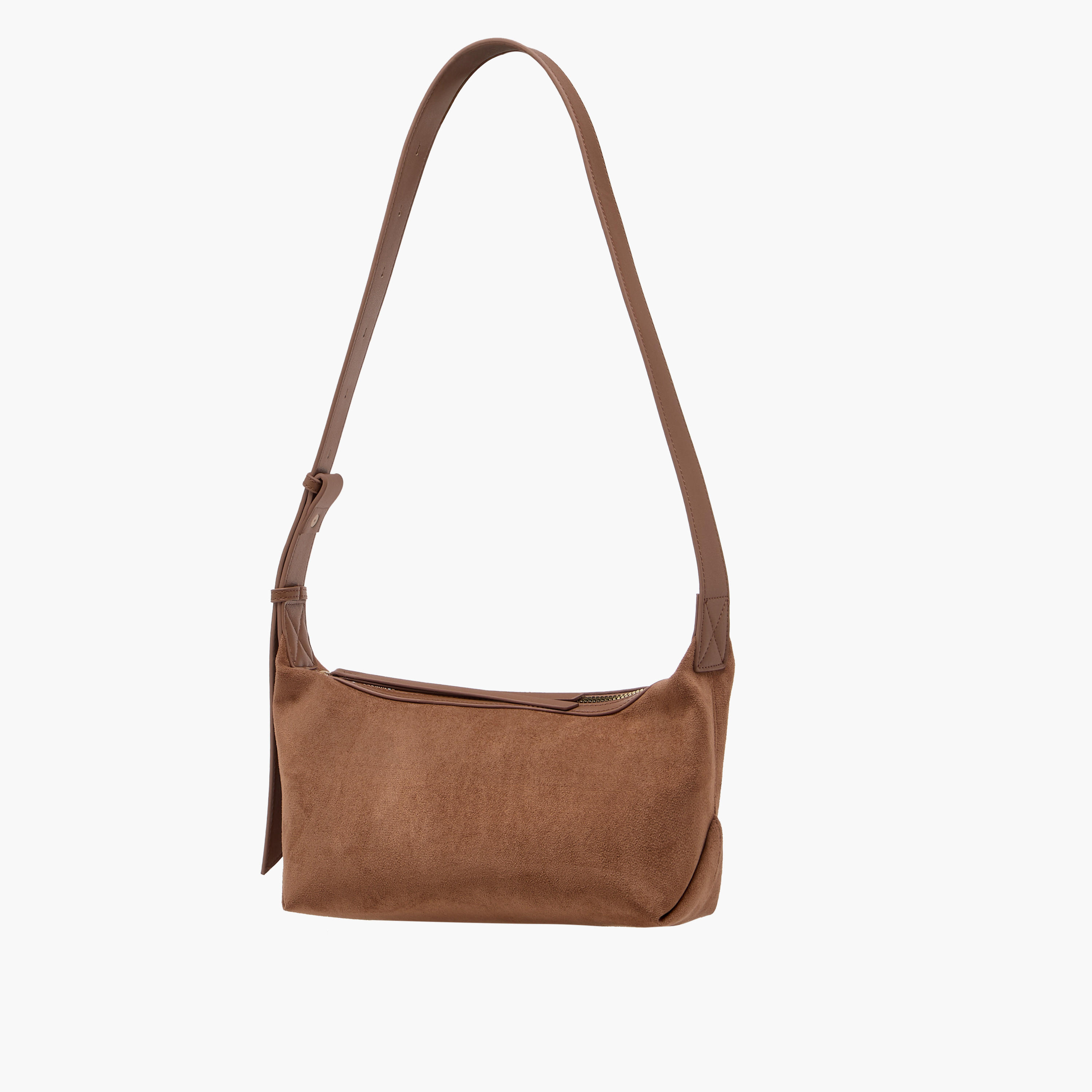 Textured Suede Shoulder Bag with Strap Handle and Zip Closure-women-bagsandwallets-handbags-image-3