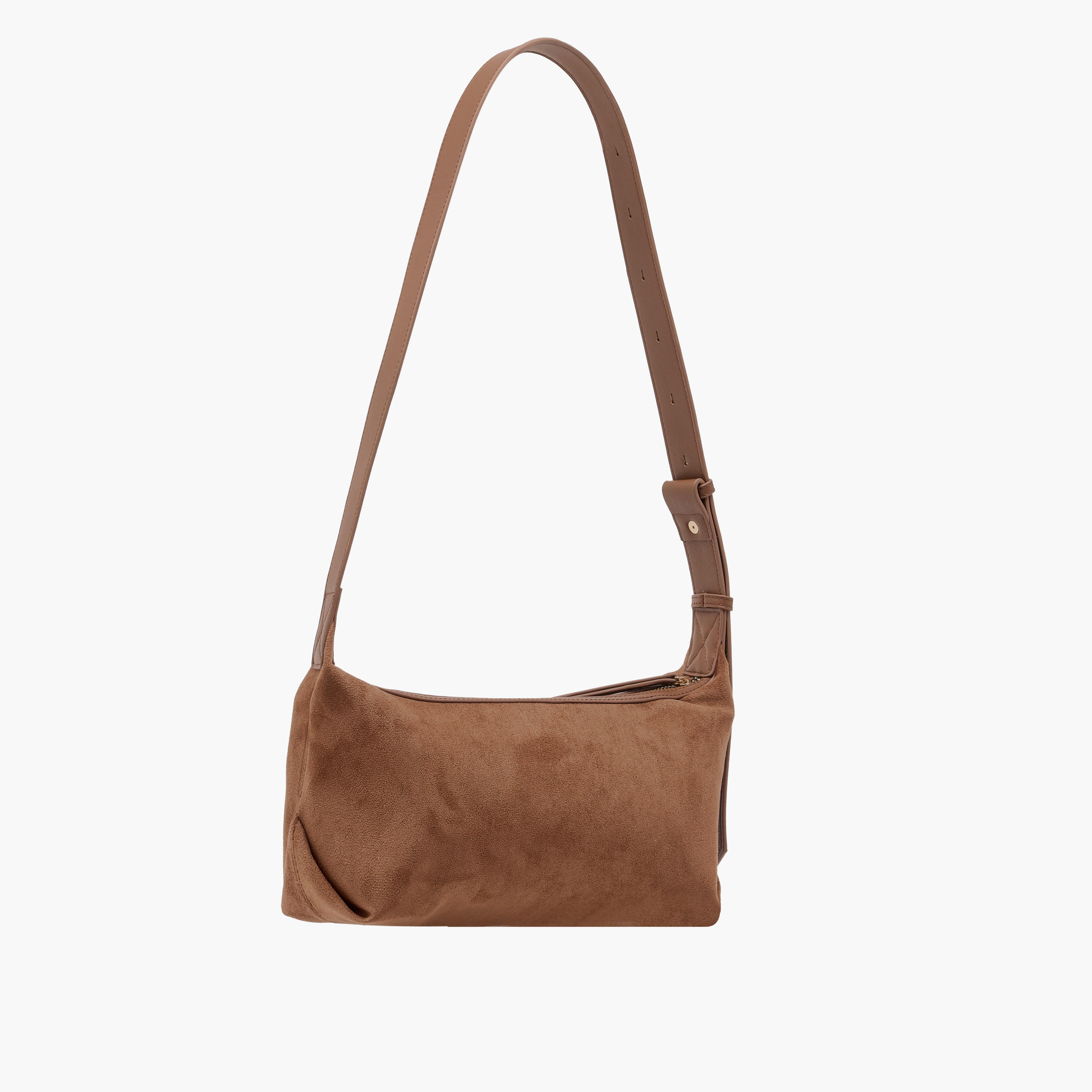 Textured Suede Shoulder Bag with Strap Handle and Zip Closure-women-bagsandwallets-handbags-image-4