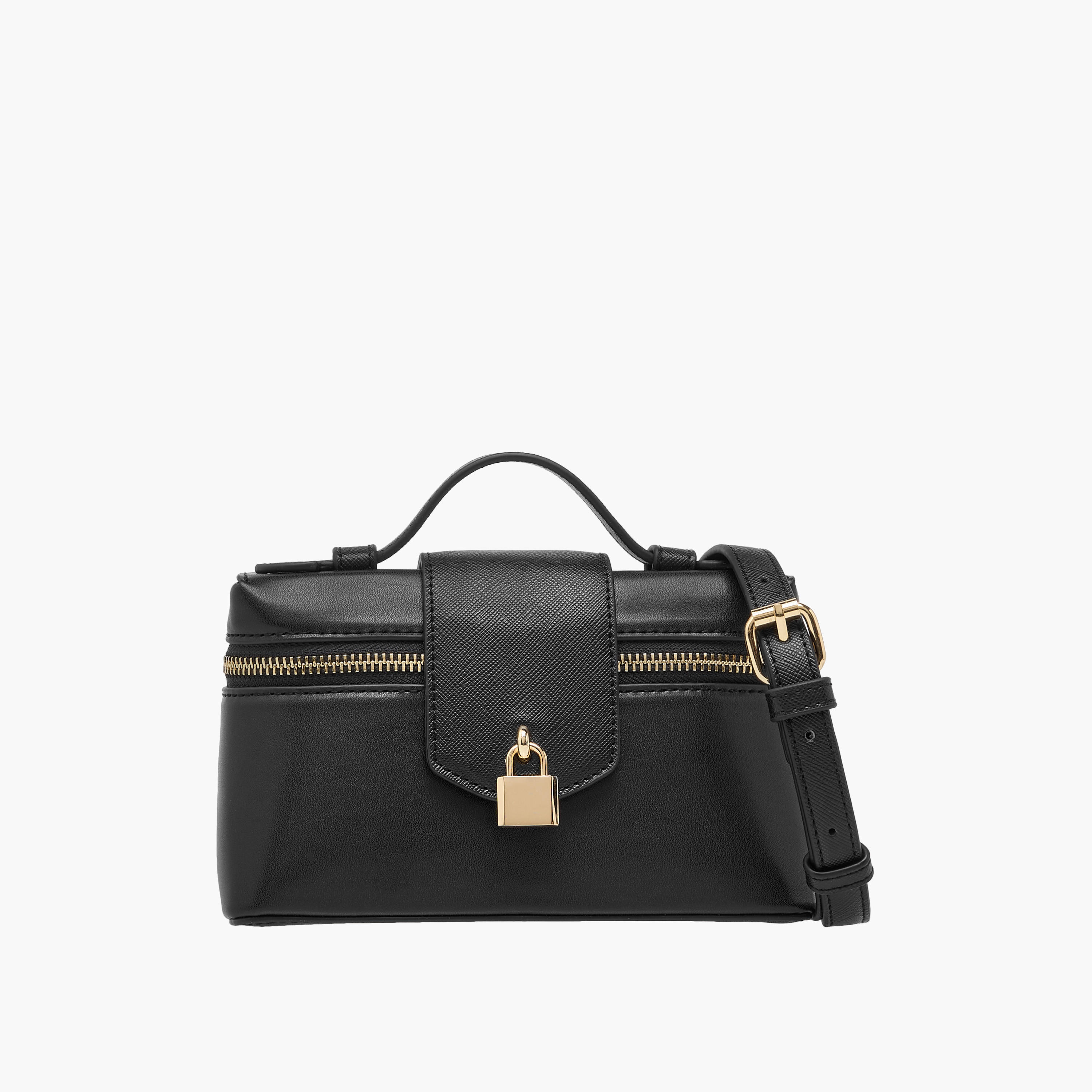 Lock Detail Mini Crossbody Bag with Grab Handle and Zip Closure-women-bagsandwallets-handbags-image-1