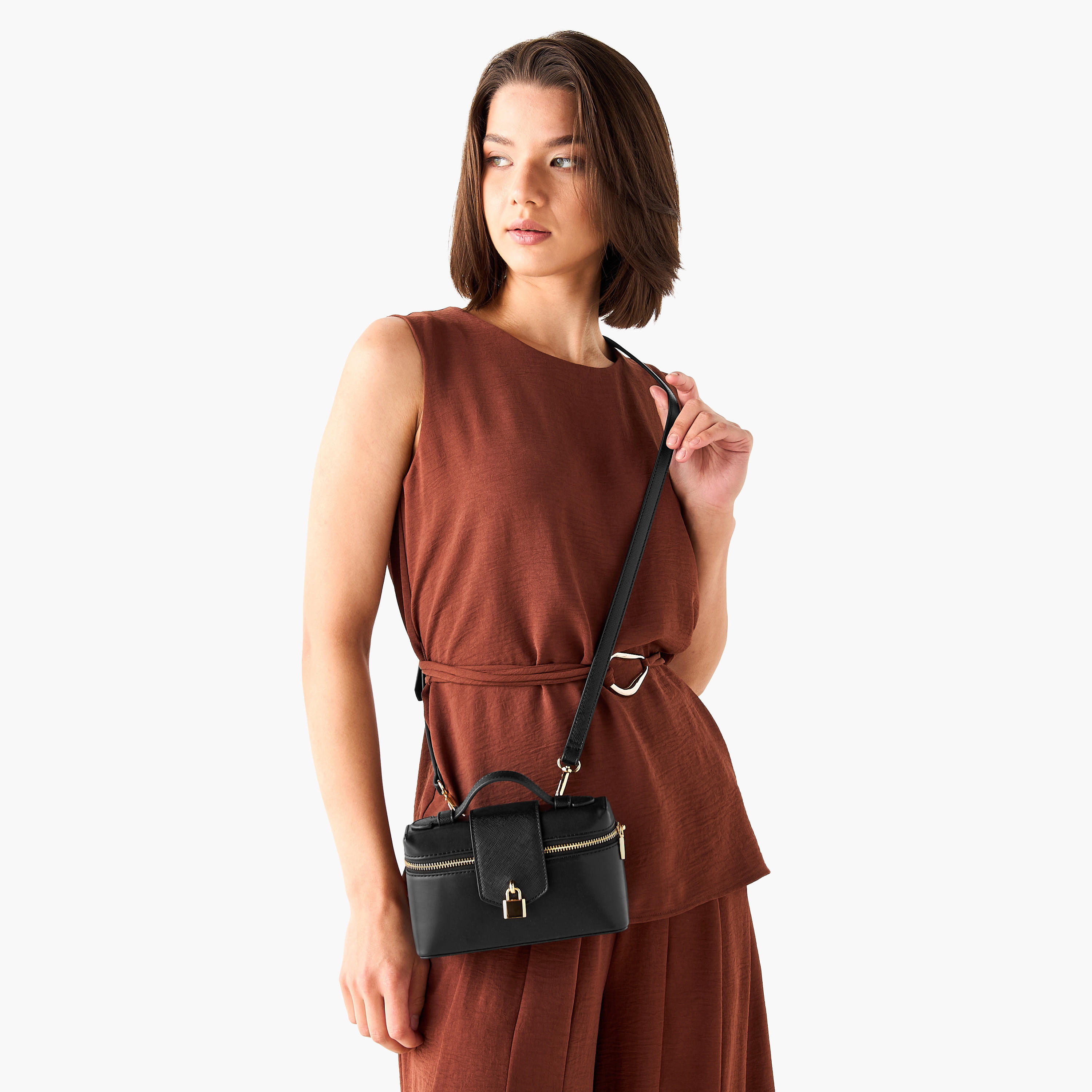 Lock Detail Mini Crossbody Bag with Grab Handle and Zip Closure-women-bagsandwallets-handbags-image-2