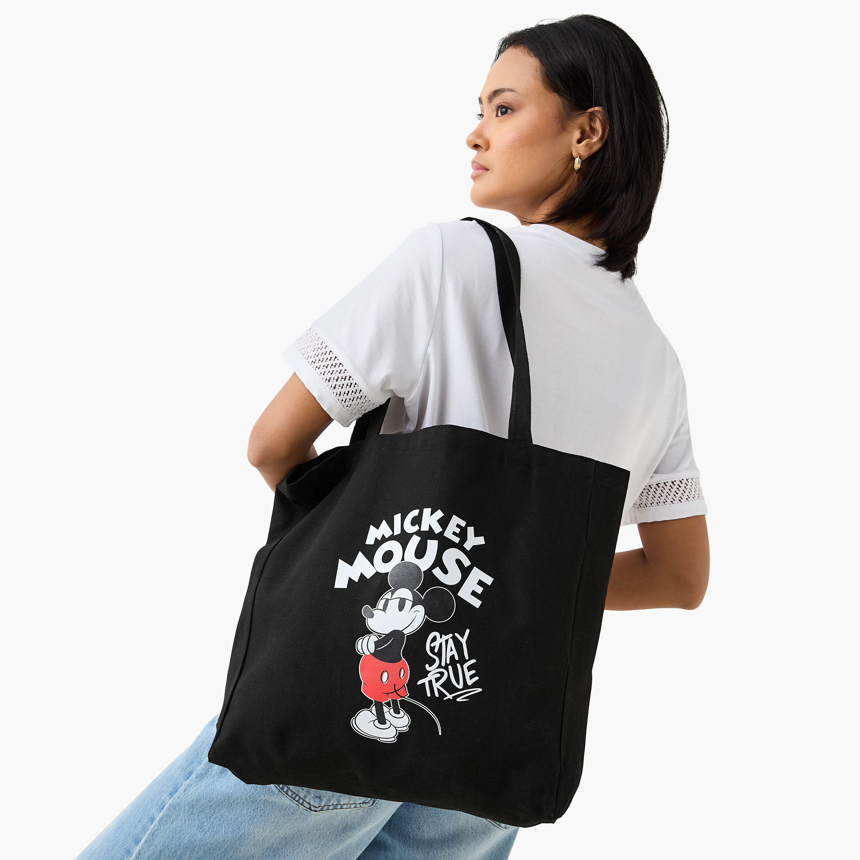 Mickey Mouse Print Shopper Bag with Double Handles-women-bagsandwallets-handbags-image-2