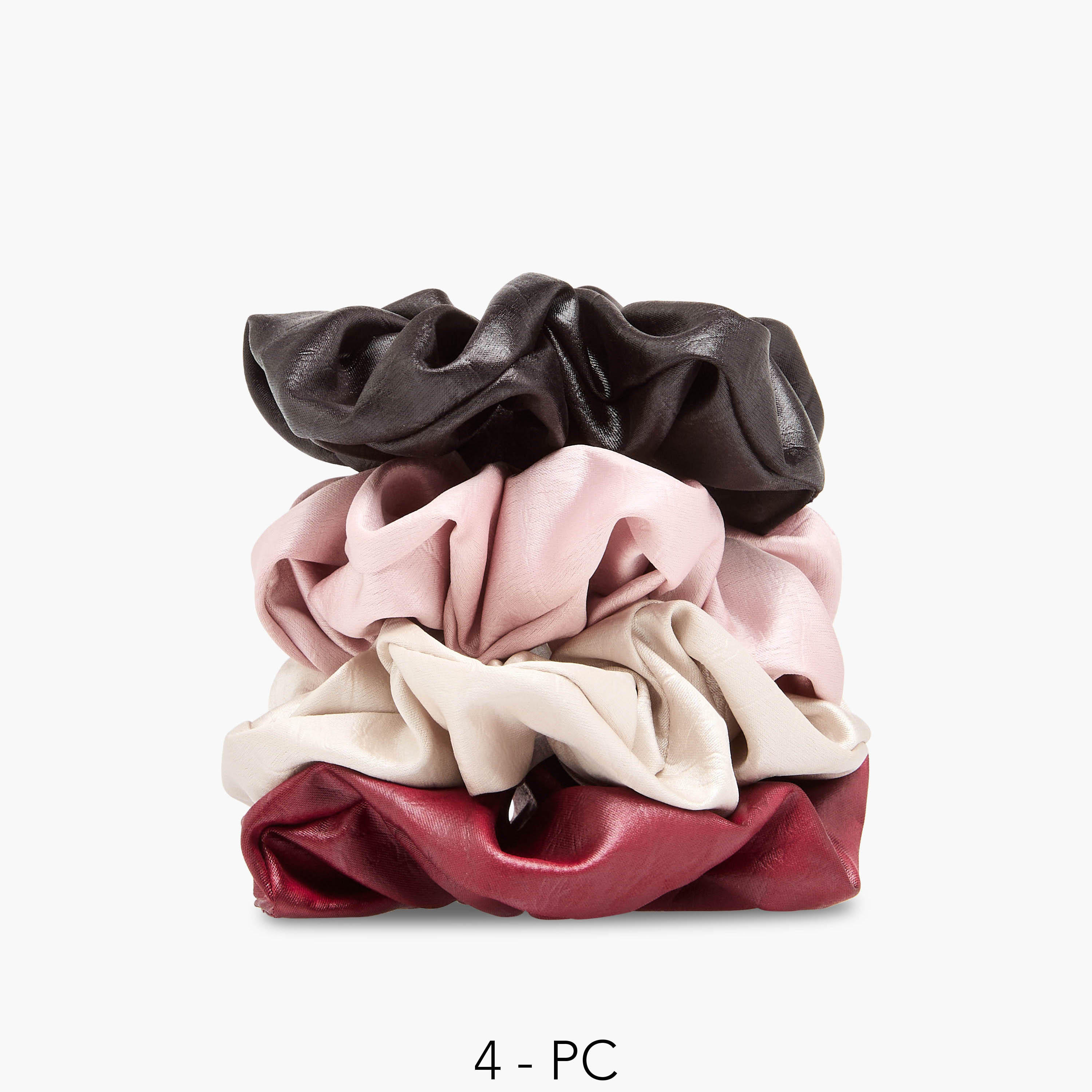 طقم سكرانشي بارز الملمس بتصميم لامع من 4 قطع-women-hairaccessories-scrunchies-image-1