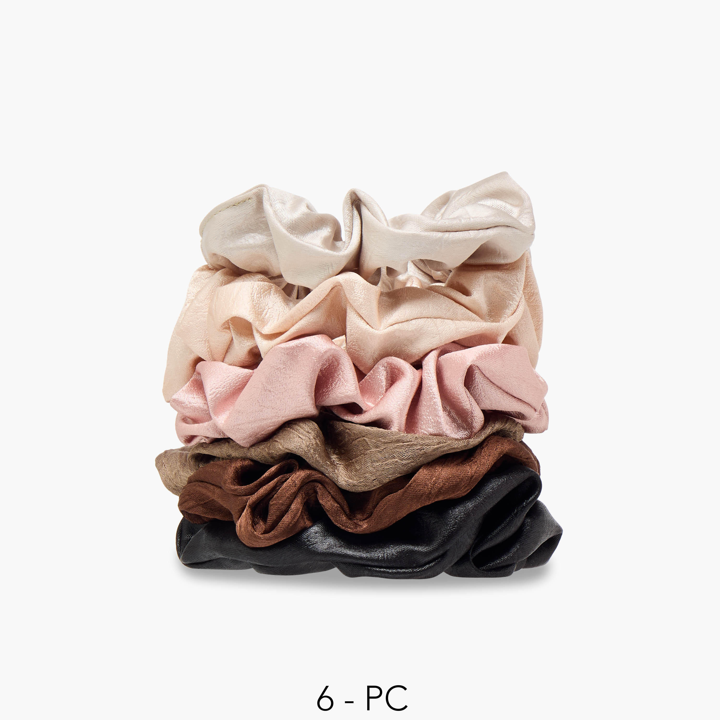 ربطة شعر سكرانشي بينك بارزة الملمس بتصميم لامع - طقم من 6 قطع-women-hairaccessories-scrunchies-image-1