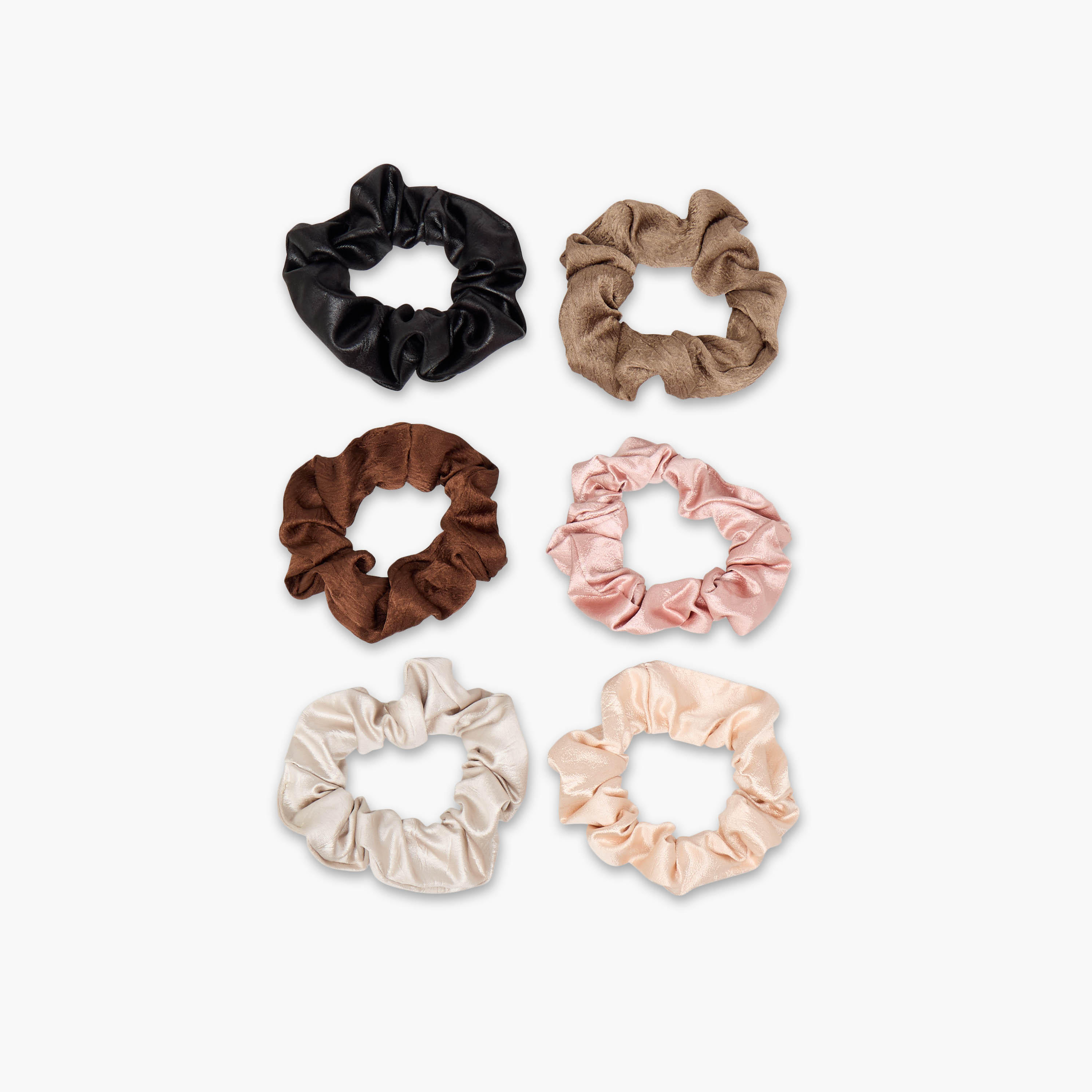 ربطة شعر سكرانشي بينك بارزة الملمس بتصميم لامع - طقم من 6 قطع-women-hairaccessories-scrunchies-image-4