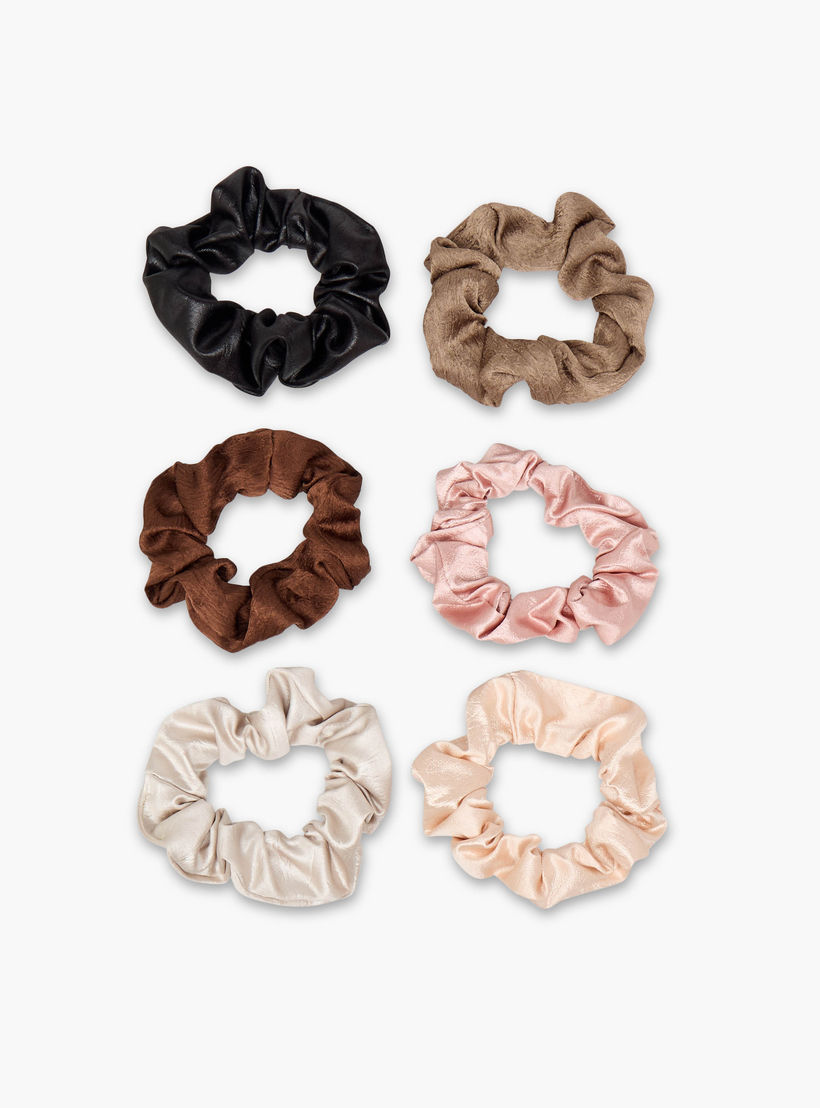 ربطة شعر سكرانشي بينك بارزة الملمس بتصميم لامع - طقم من 6 قطع-women-hairaccessories-scrunchies-image-4
