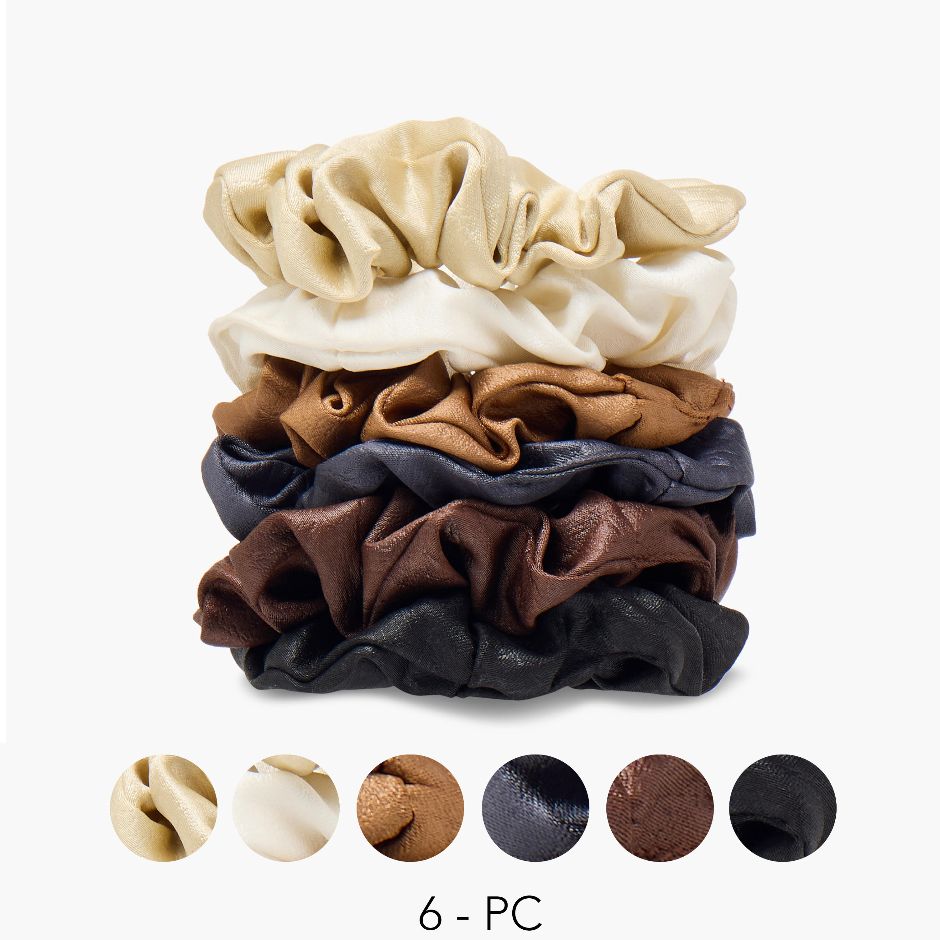 ربطة شعر سكرانشي بارزة الملمس بتصميم لامع - طقم من 6 قطع-women-hairaccessories-scrunchies-image-6