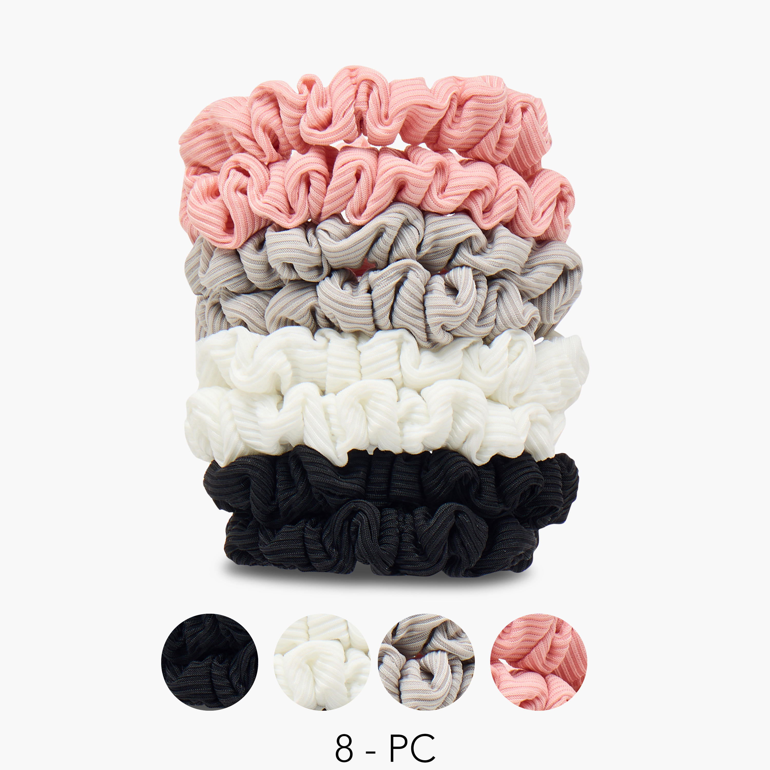 Set of 8 - Ribbed Scrunchies-women-hairaccessories-scrunchies-image-1