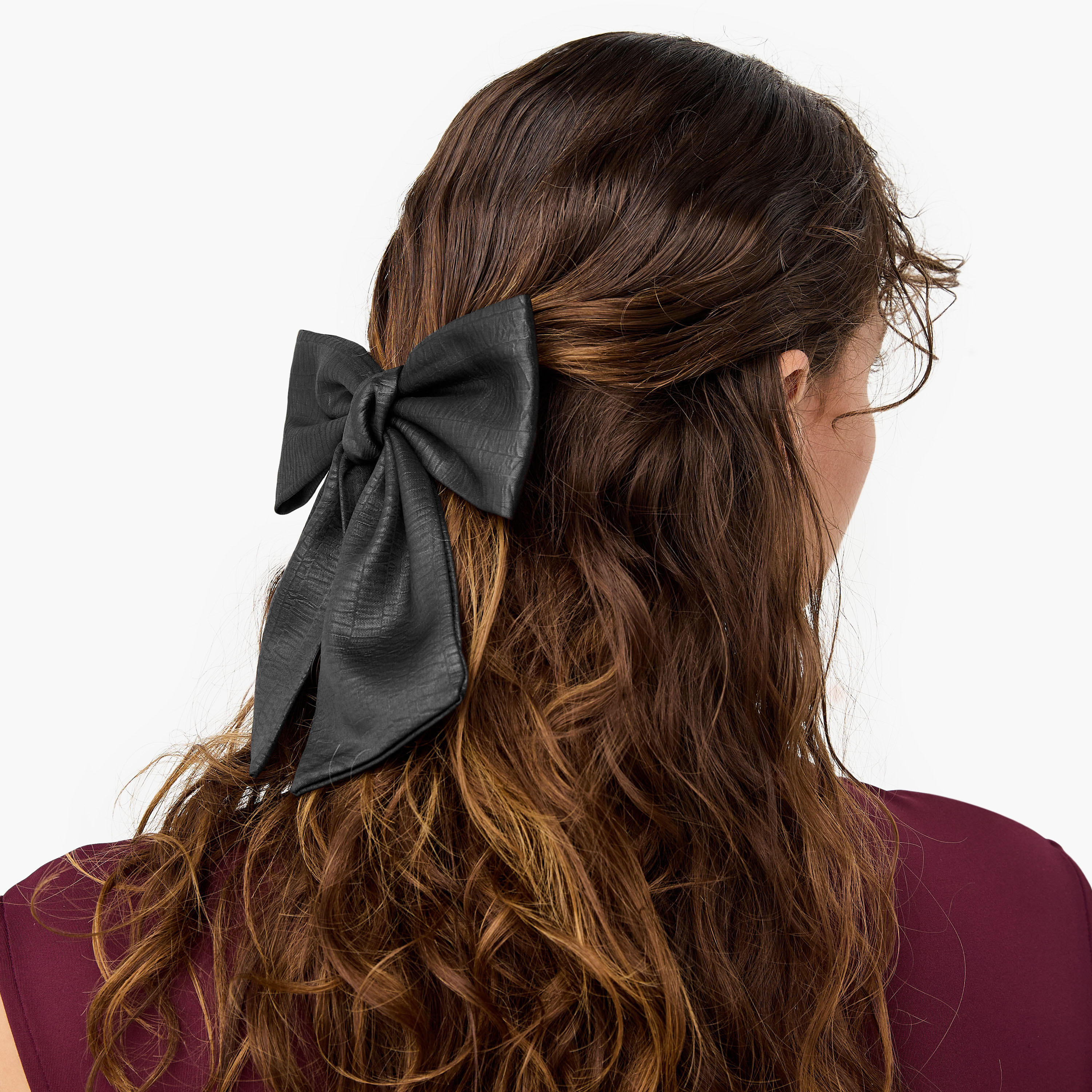 Textured Bow Barrette Hair Clip-women-hairaccessories-image-2