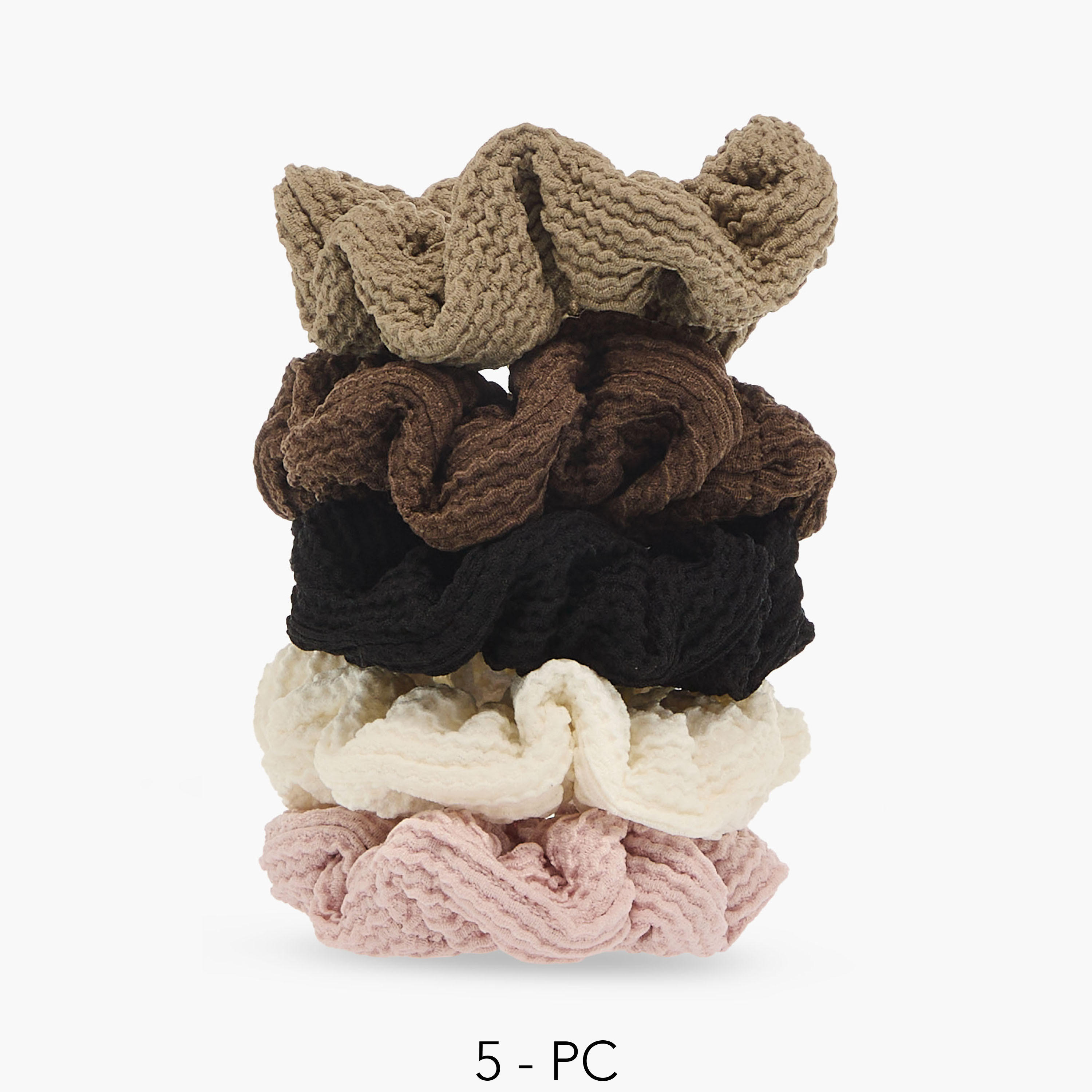 ربطات سكرانشي بارزة الملمس من جلو من طقم 5 قطع-women-hairaccessories-scrunchies-image-4