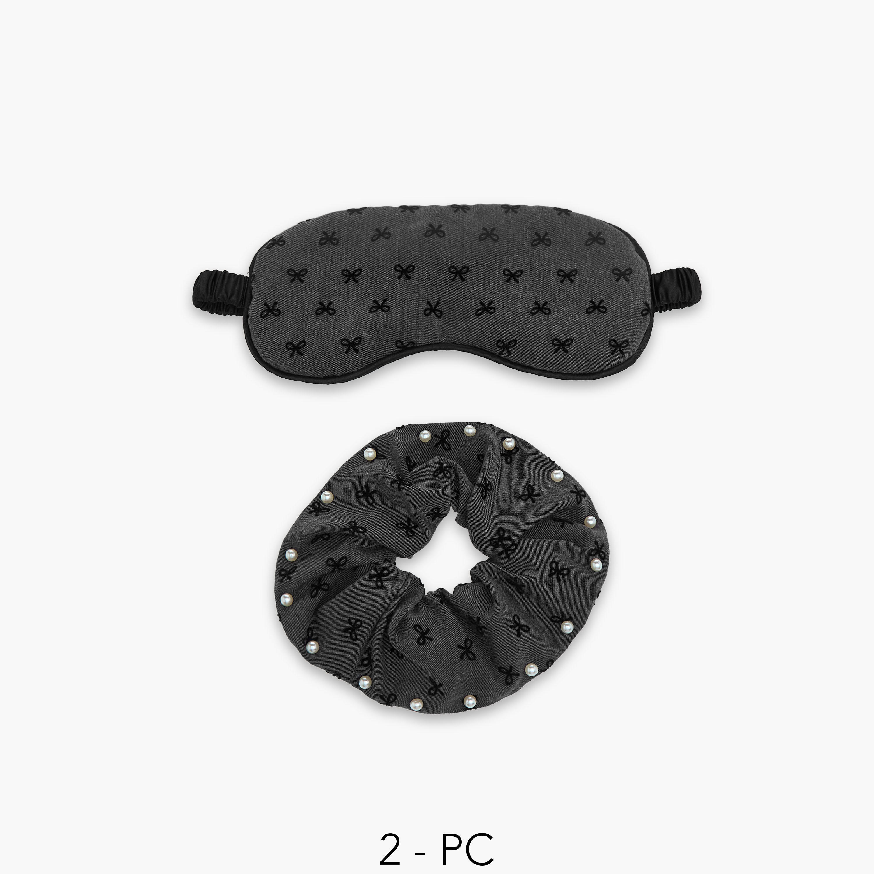 طقم ربطة سكرانشي وقناع عين بطبعات فيونكة من جلو-women-hairaccessories-image-1