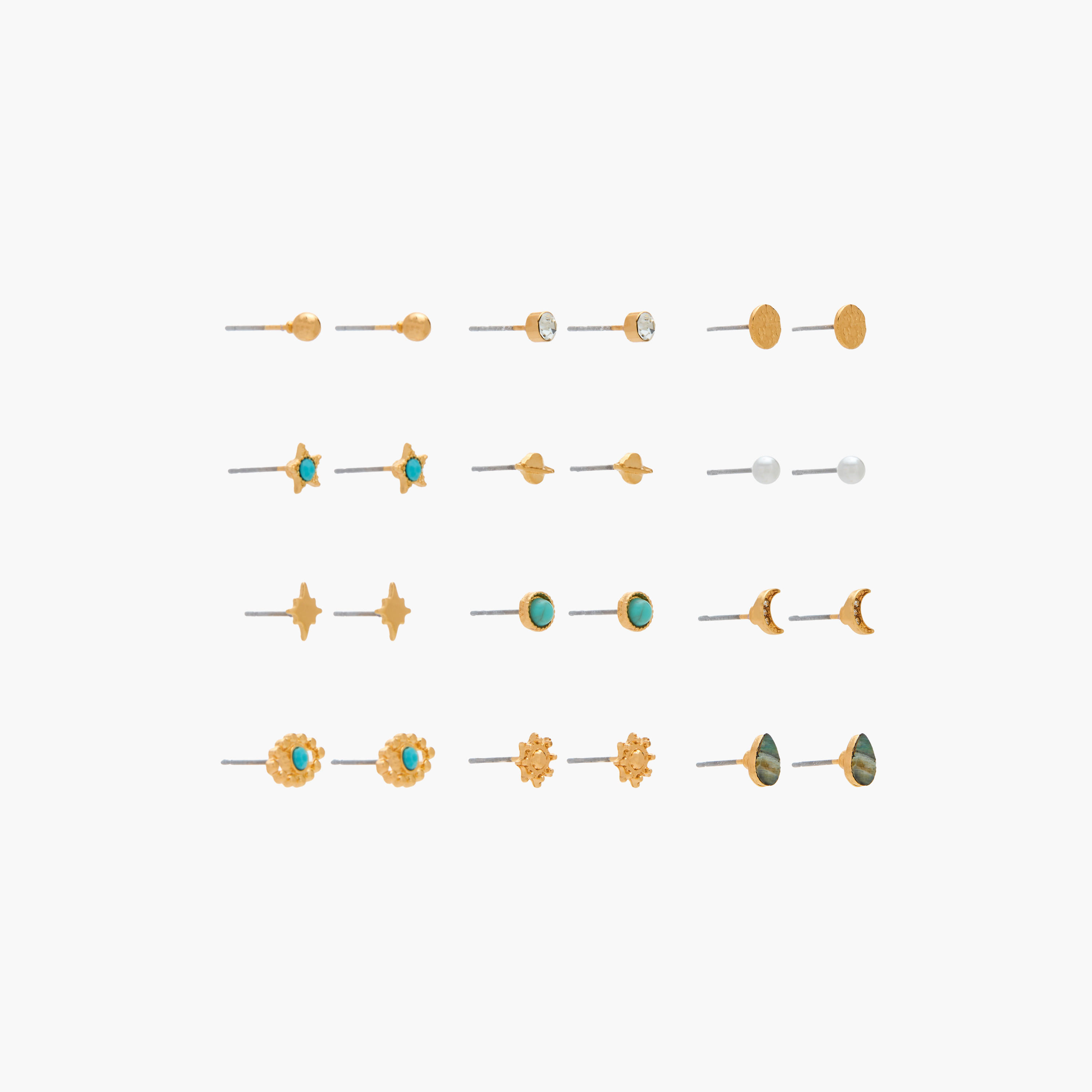 حلقان مرصعة متنوعة بلون ذهبي ومكبس إغلاق خلفي من جلو - عبوة 12 زوج-women-watchesandjewellery-jewellery-earrings-image-2