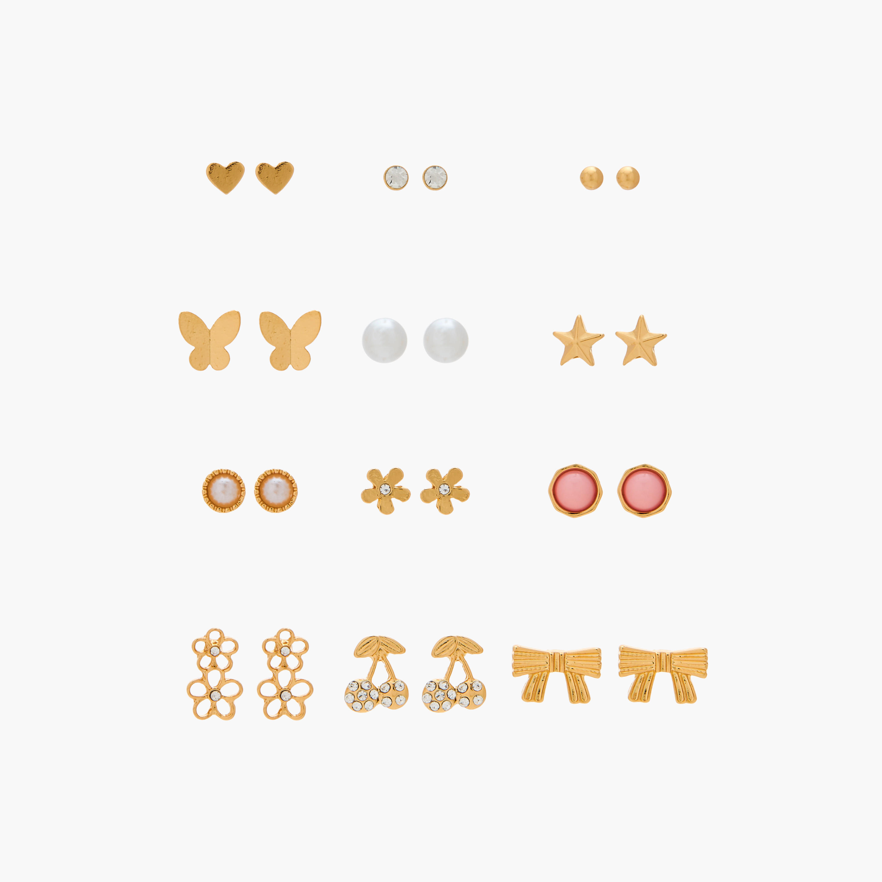 Gloo Pack of 12 Metallic Stud Earrings with Pushback Closure-women-watchesandjewellery-jewellery-earrings-image-1