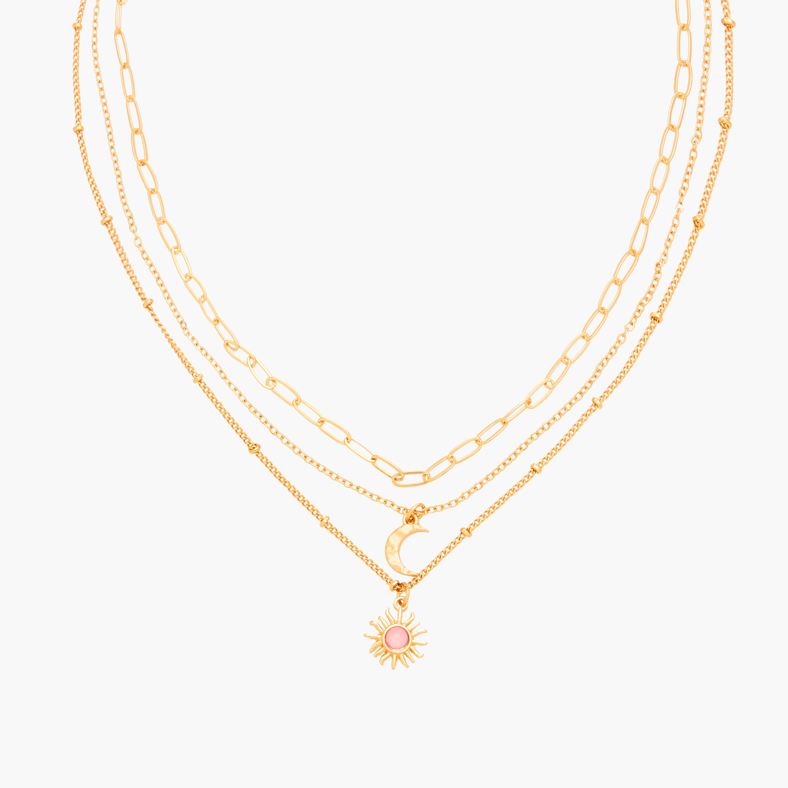Gloo 3-Layer Moon and Sun Charm Necklace with Lobster Clasp Closure-women-watchesandjewellery-jewellery-necklacesandpendants-image-1