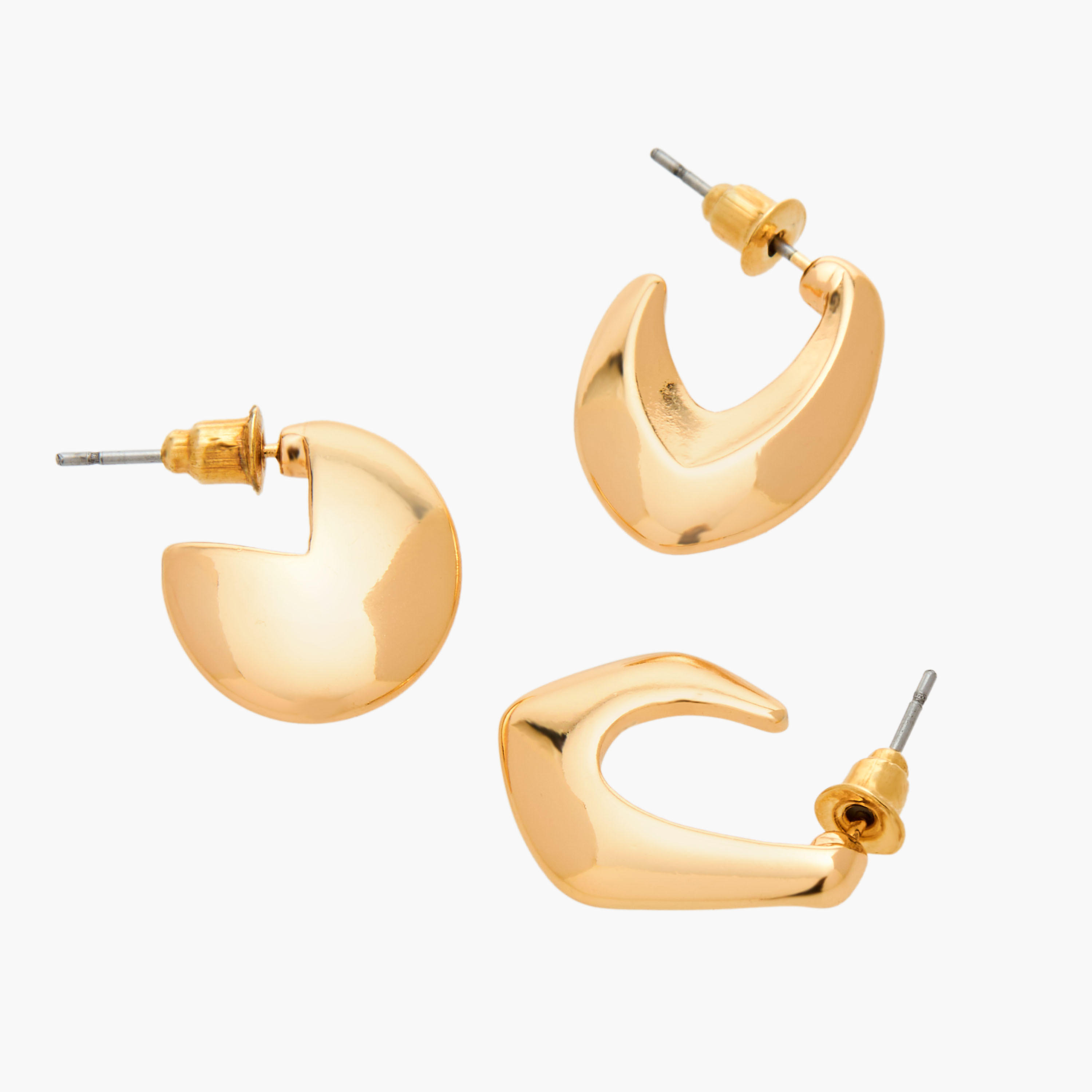 حلقان ميتاليك بمكبس إغلاق خلفي من جلو - طقم 3 أزواج-women-watchesandjewellery-jewellery-earrings-image-6