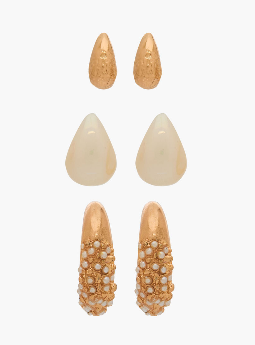 حلقان نصف طوق بمكبس إغلاق خلفي من جلو - طقم من 3 أزواج-women-watchesandjewellery-jewellery-earrings-image-1