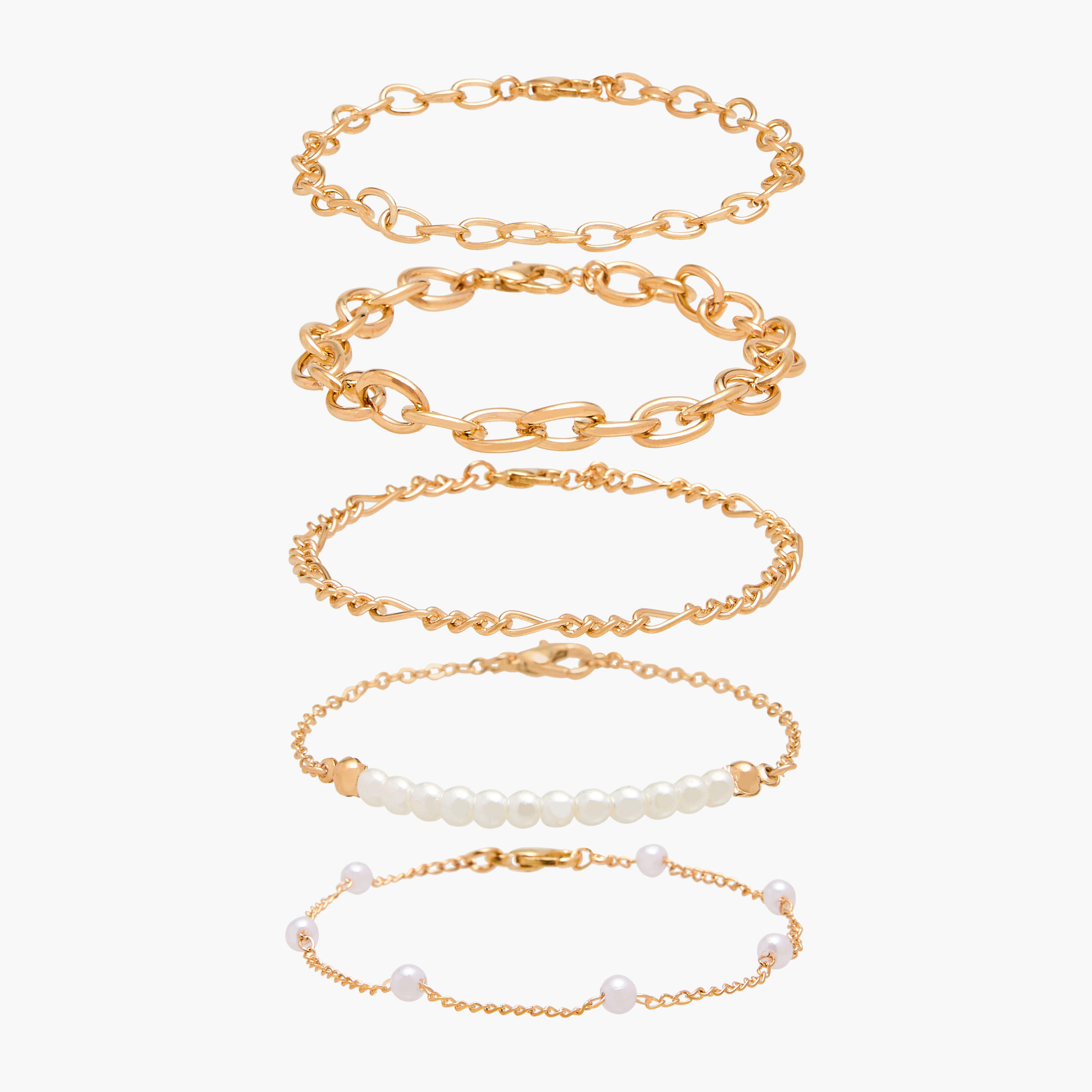 أساور معدنية متنوعة بمشبك إغلاق - طقم من 5 قطع-women-watchesandjewellery-jewellery-banglesandbracelets-image-1