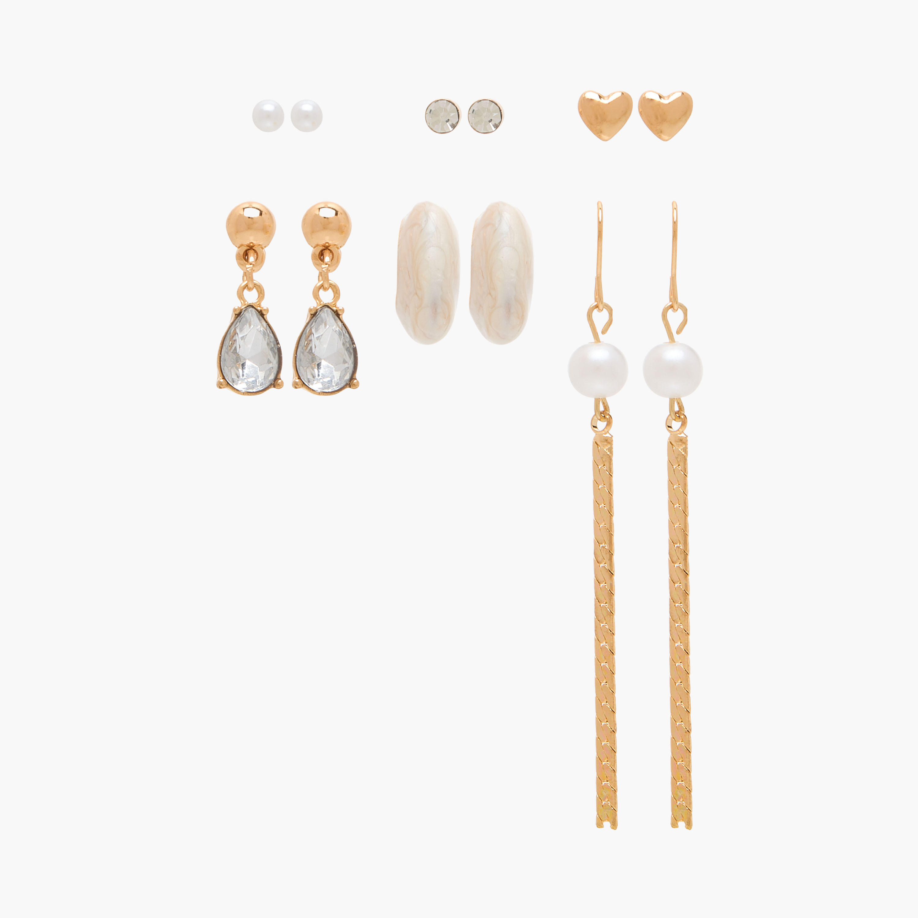 حلقان ميتاليك متنوعة بمكبس إغلاق خلفي من جلو - طقم 6 أزواج-women-watchesandjewellery-jewellery-earrings-image-1