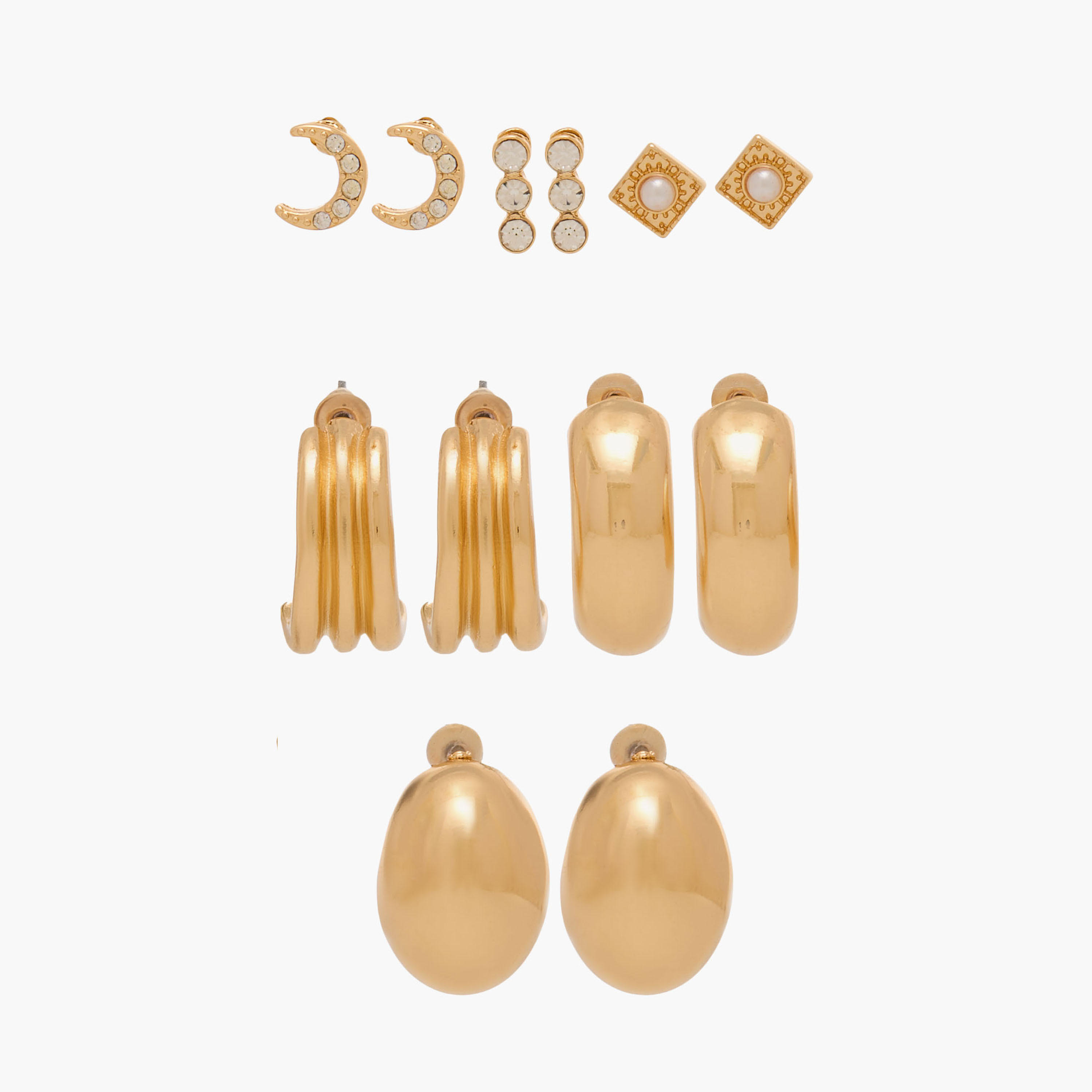 حلقان ميتاليك متنوعة مع إغلاق بمكبس خلفي - طقم من 6 أزواج-women-watchesandjewellery-jewellery-earrings-image-1