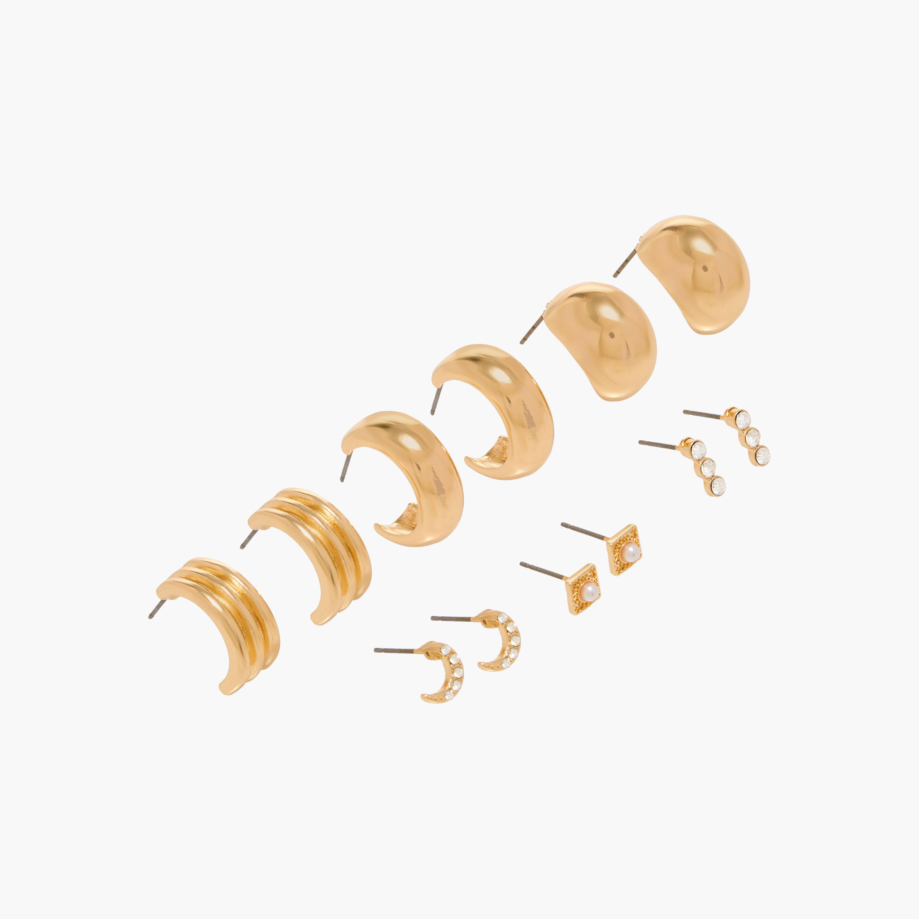 حلقان ميتاليك متنوعة مع إغلاق بمكبس خلفي - طقم من 6 أزواج-women-watchesandjewellery-jewellery-earrings-image-2