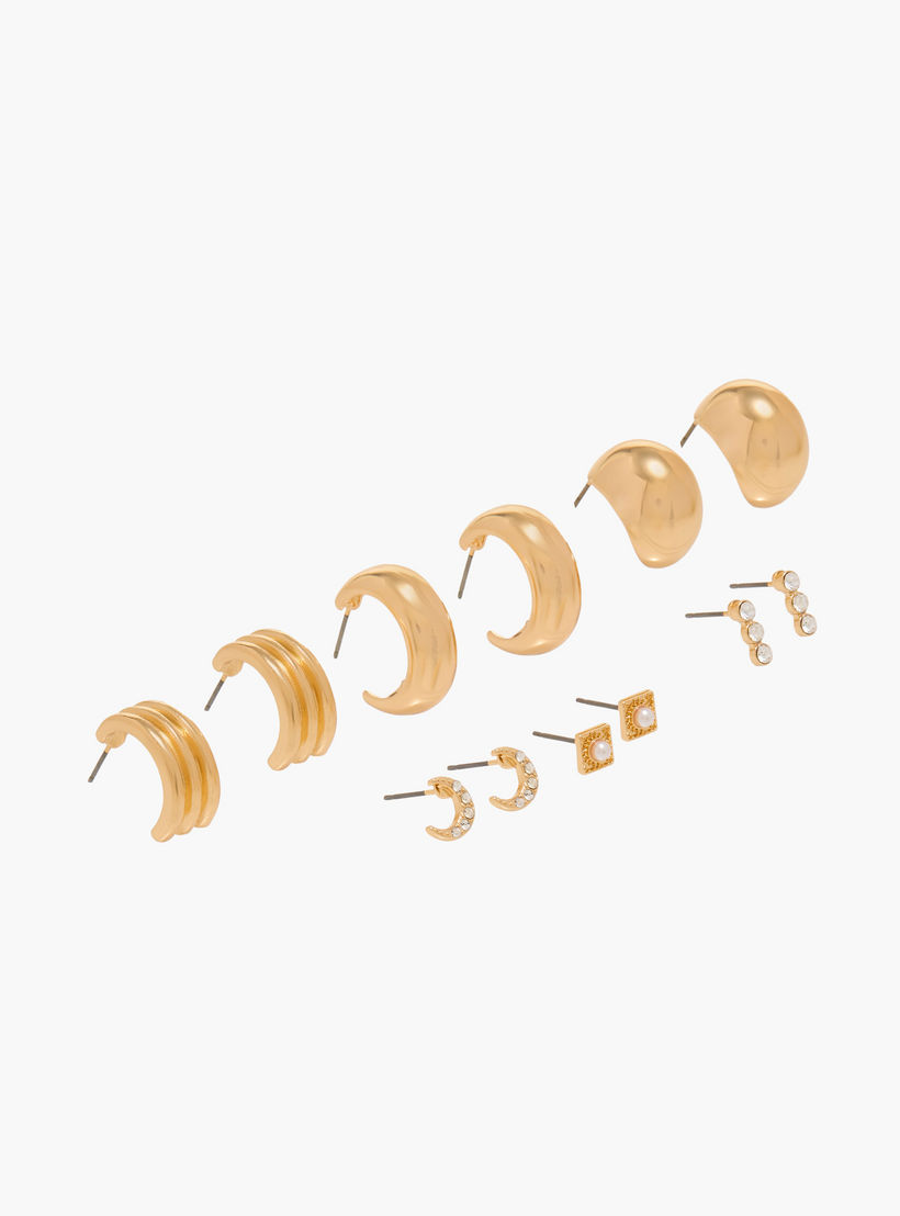 حلقان ميتاليك متنوعة مع إغلاق بمكبس خلفي - طقم من 6 أزواج-women-watchesandjewellery-jewellery-earrings-image-3