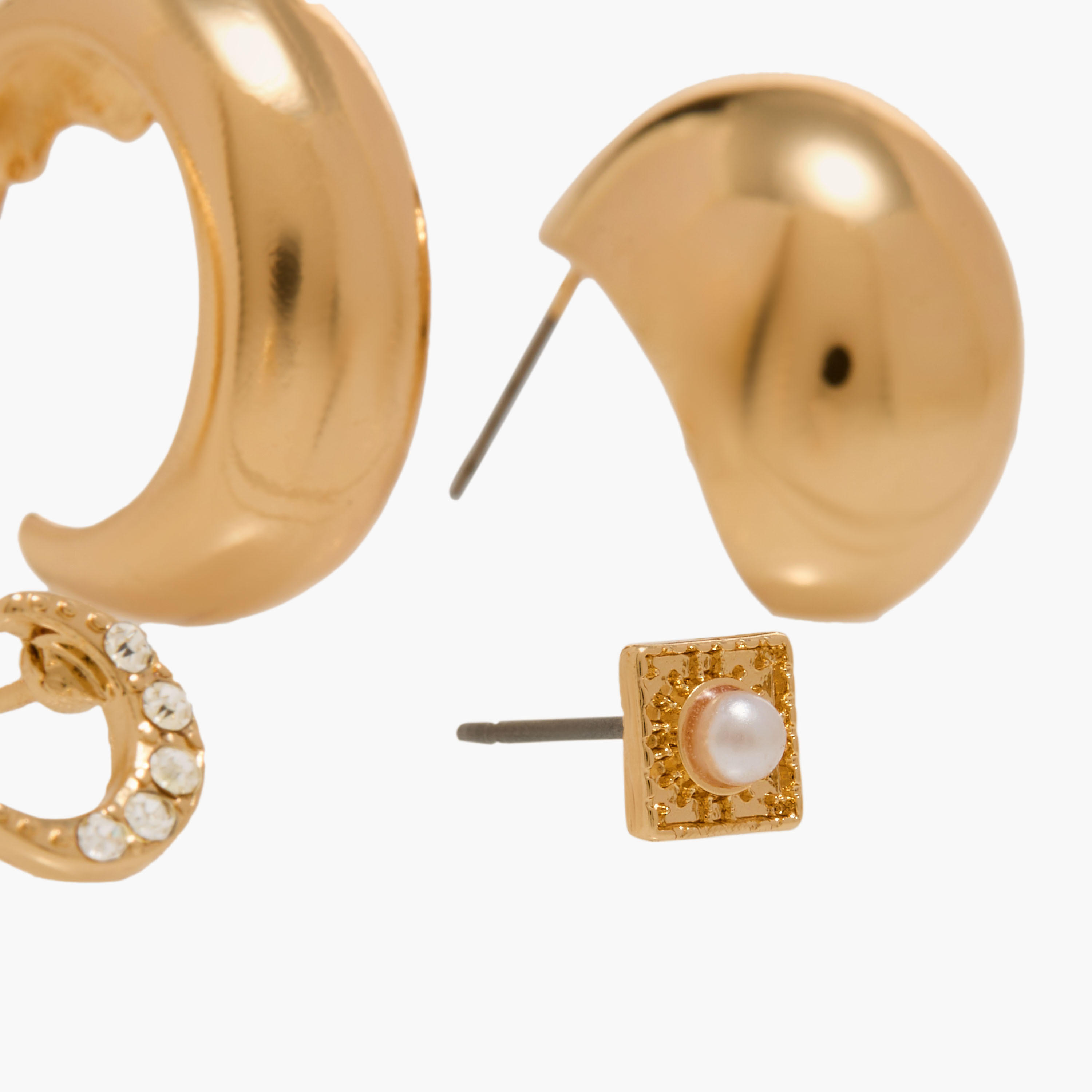 حلقان ميتاليك متنوعة مع إغلاق بمكبس خلفي - طقم من 6 أزواج-women-watchesandjewellery-jewellery-earrings-image-4