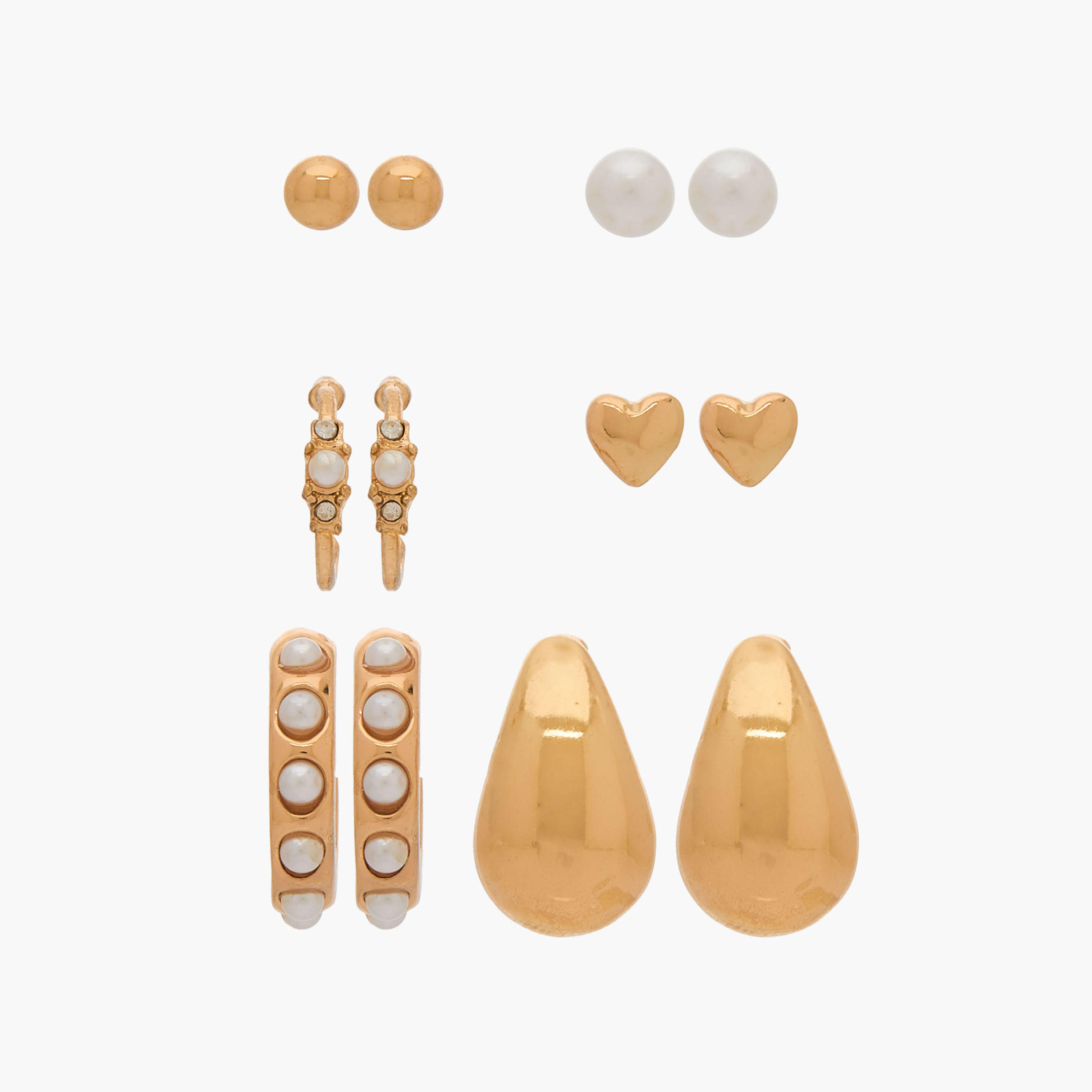 حلقان ميتاليك بمكبس إغلاق خلفي من جلو - طقم 6 أزواج-women-watchesandjewellery-jewellery-earrings-image-1