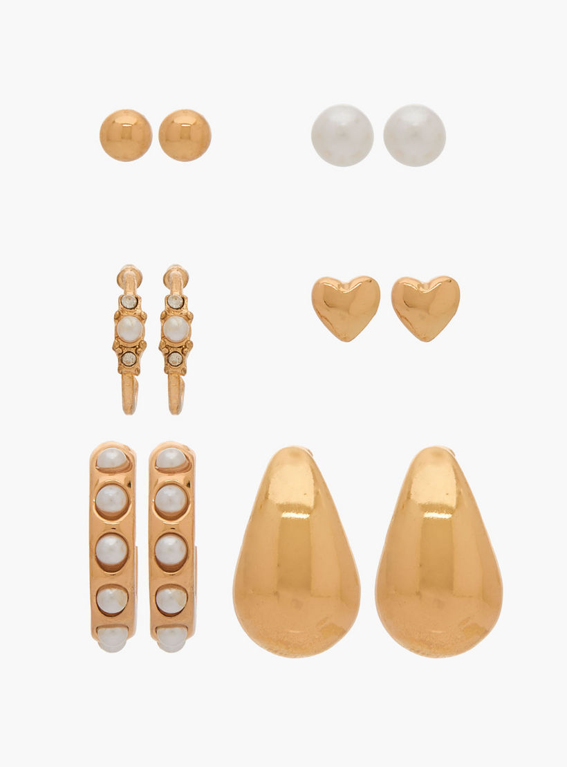 حلقان ميتاليك بمكبس إغلاق خلفي من جلو - طقم 6 أزواج-women-watchesandjewellery-jewellery-earrings-image-1