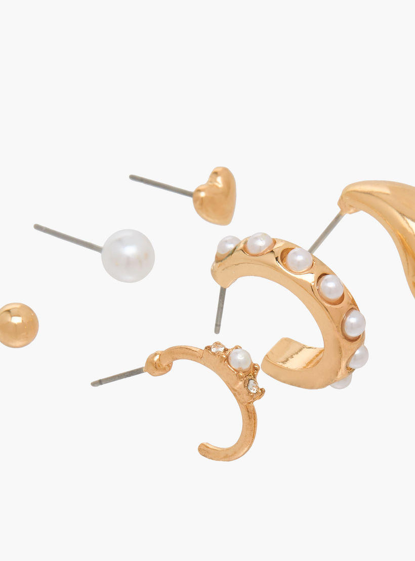 حلقان ميتاليك بمكبس إغلاق خلفي من جلو - طقم 6 أزواج-women-watchesandjewellery-jewellery-earrings-image-3