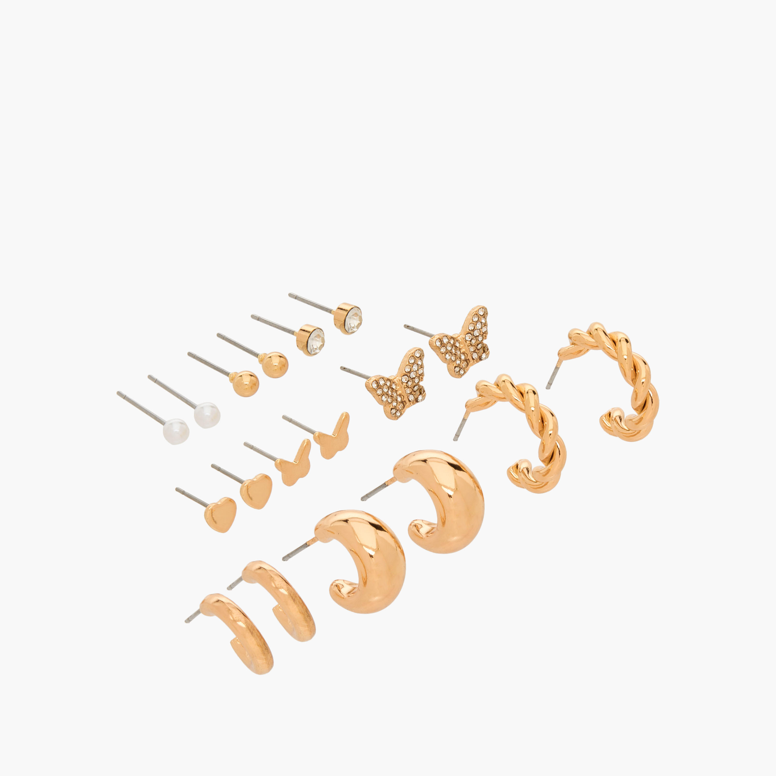 حلقان ميتاليك متنوعة بمكبس إغلاق خلفي من جلو - طقم 9 أزواج-women-watchesandjewellery-jewellery-earrings-image-2
