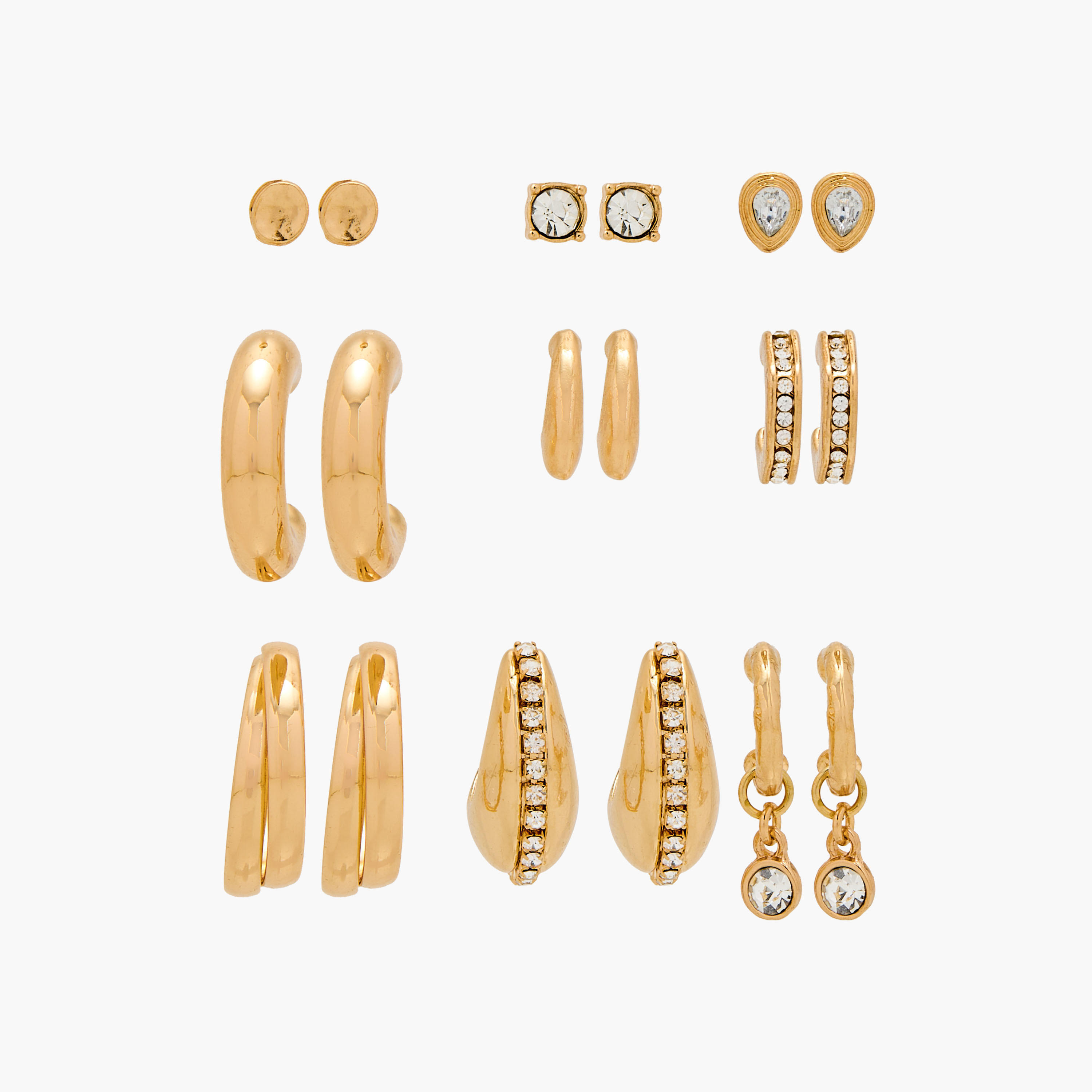Set of 9 - Metallic Earrings with Pushback Closure-women-watchesandjewellery-jewellery-earrings-image-1